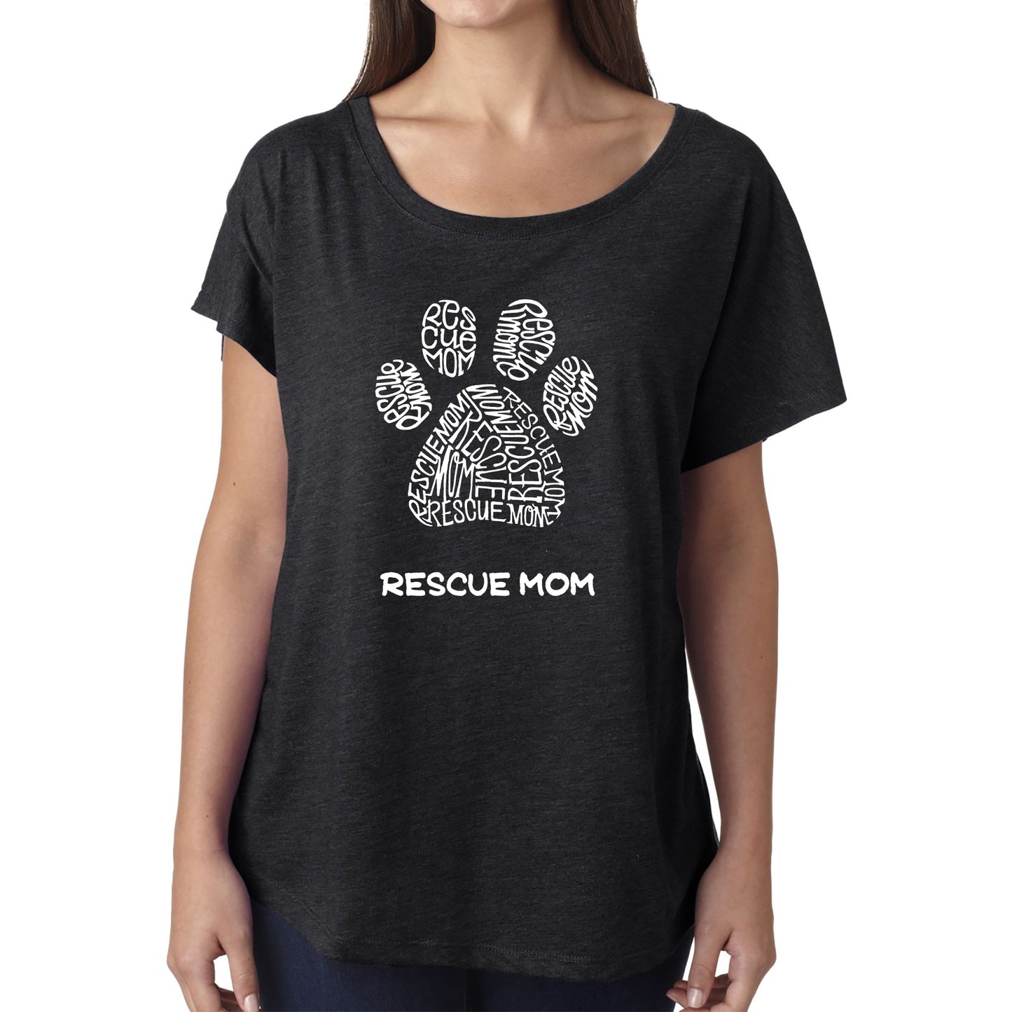Rescue Mom - Women's Loose Fit Dolman Cut Word Art Shirt
