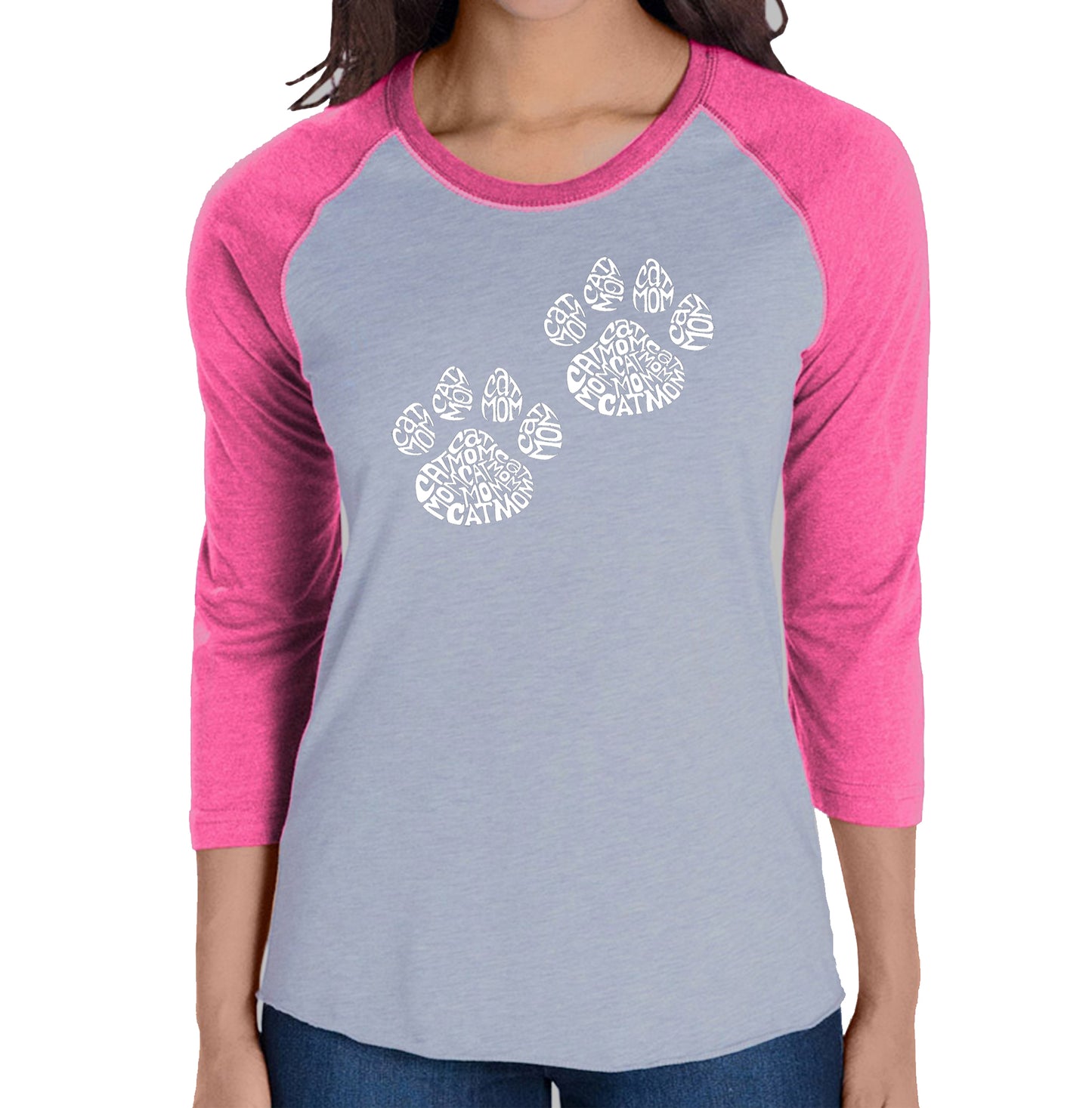 Cat Mom - Women's Raglan Baseball Word Art T-Shirt