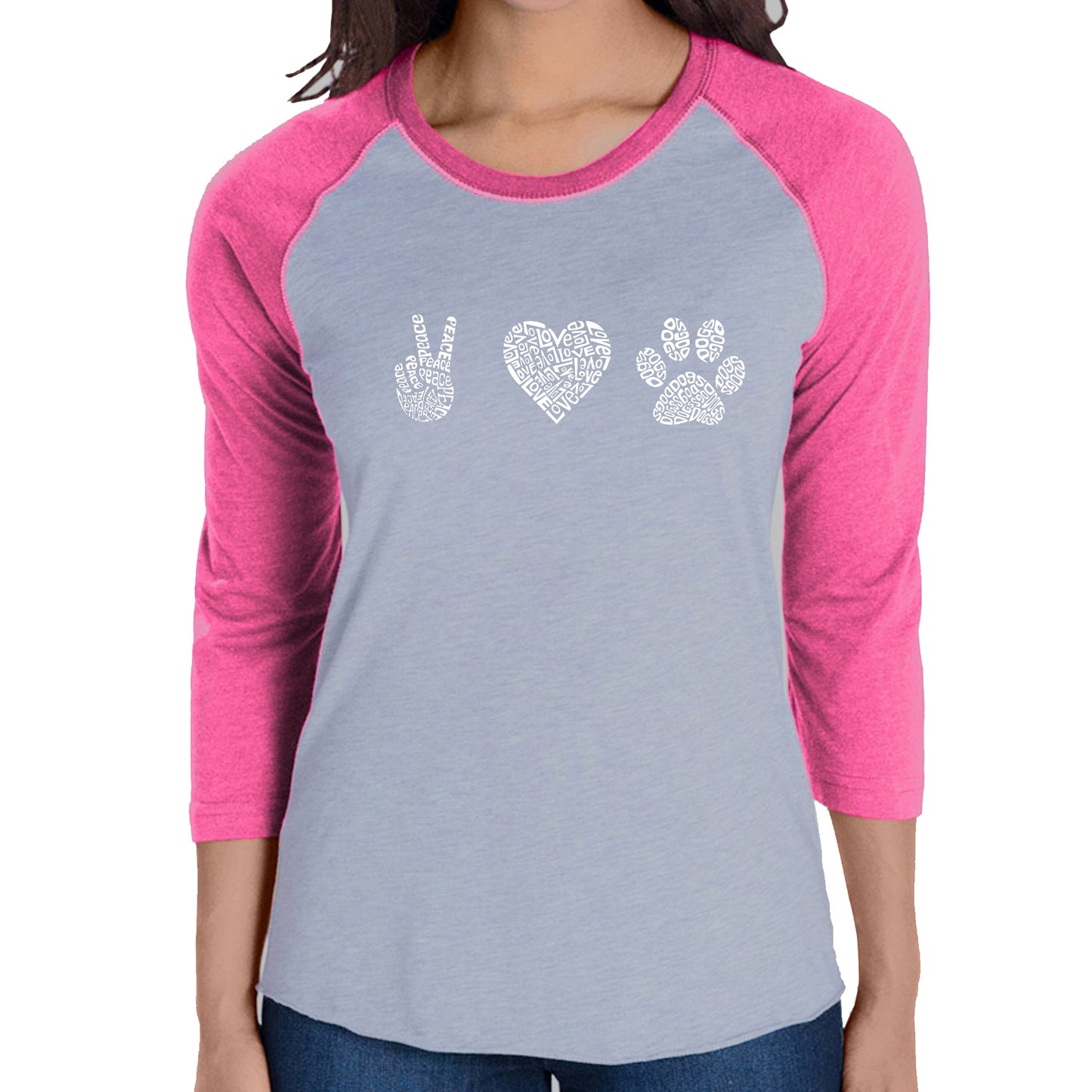 Peace Love Dogs - Women's Raglan Word Art T-Shirt