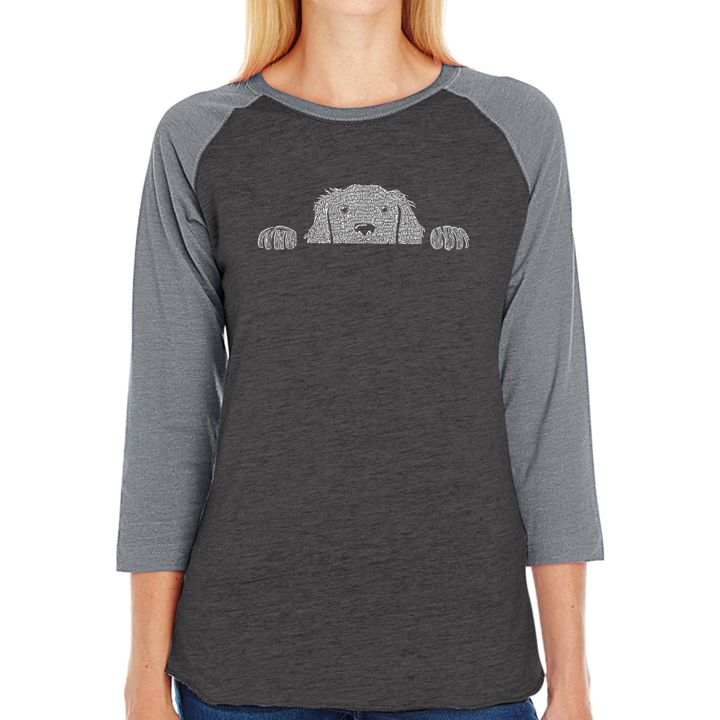 Peeking Dog - Women's Raglan Word Art T-Shirt