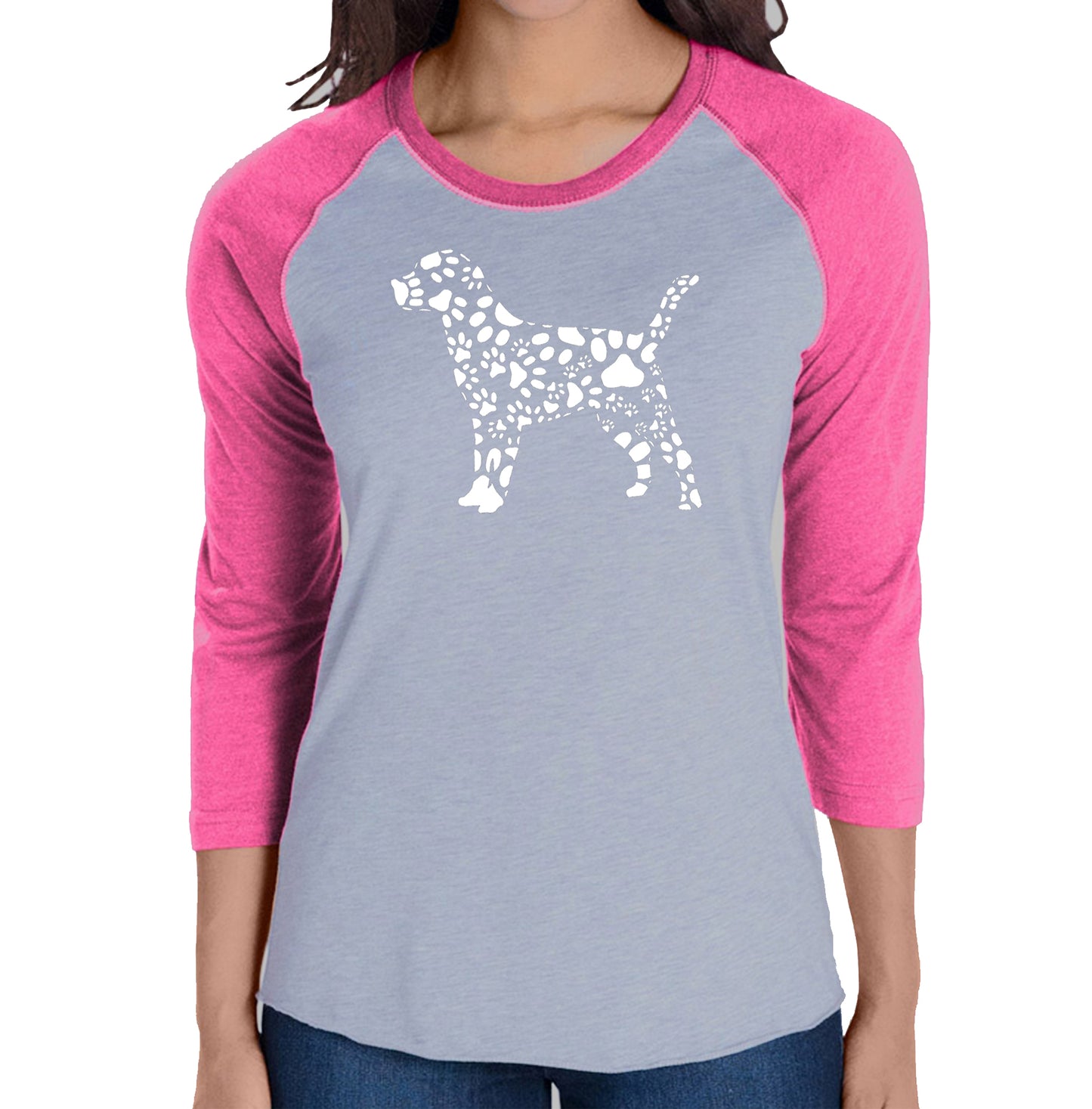 Dog Paw Prints - Women's Raglan Word Art T-Shirt
