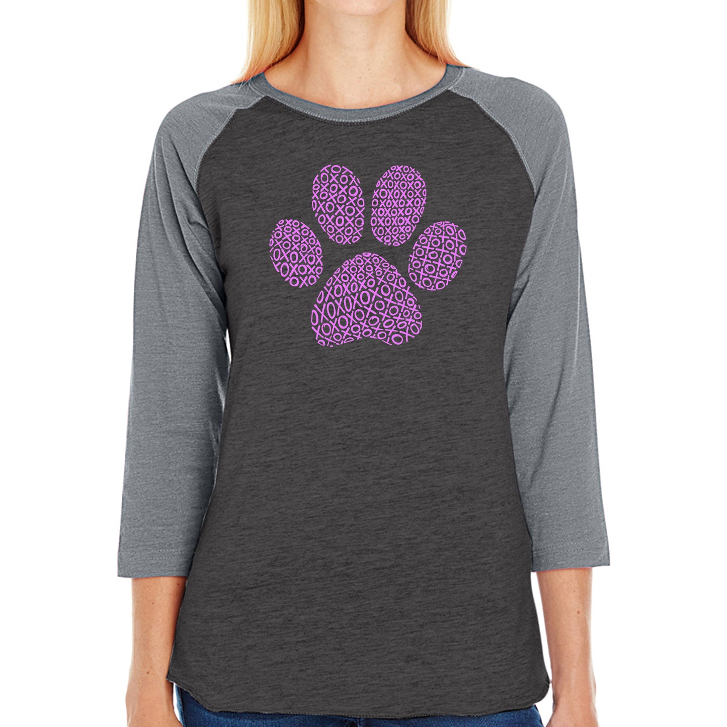 XOXO Dog Paw - Women's Raglan Word Art T-Shirt