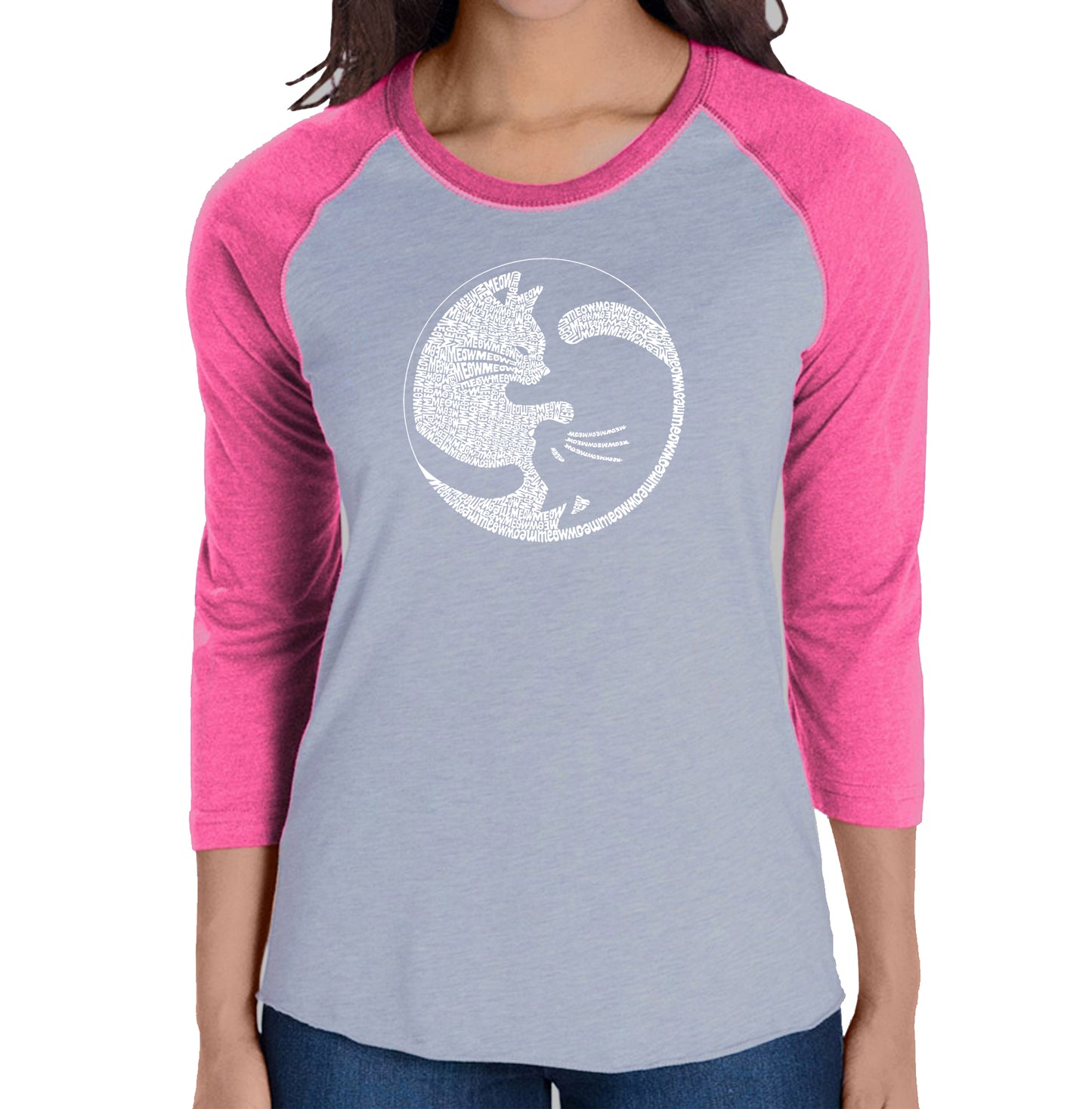 Yin Yang Cat - Women's Raglan Word Art T-Shirt