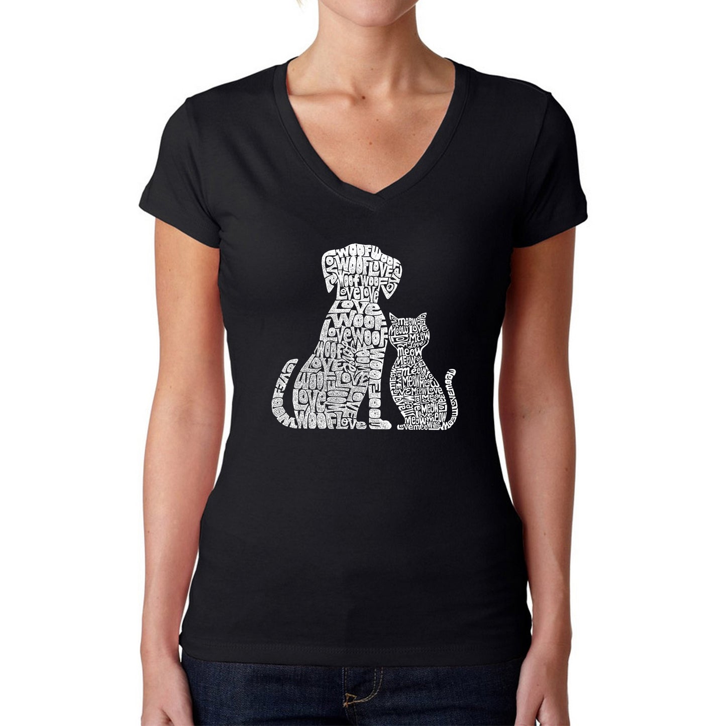 Dogs and Cats - Women's Word Art V-Neck T-Shirt