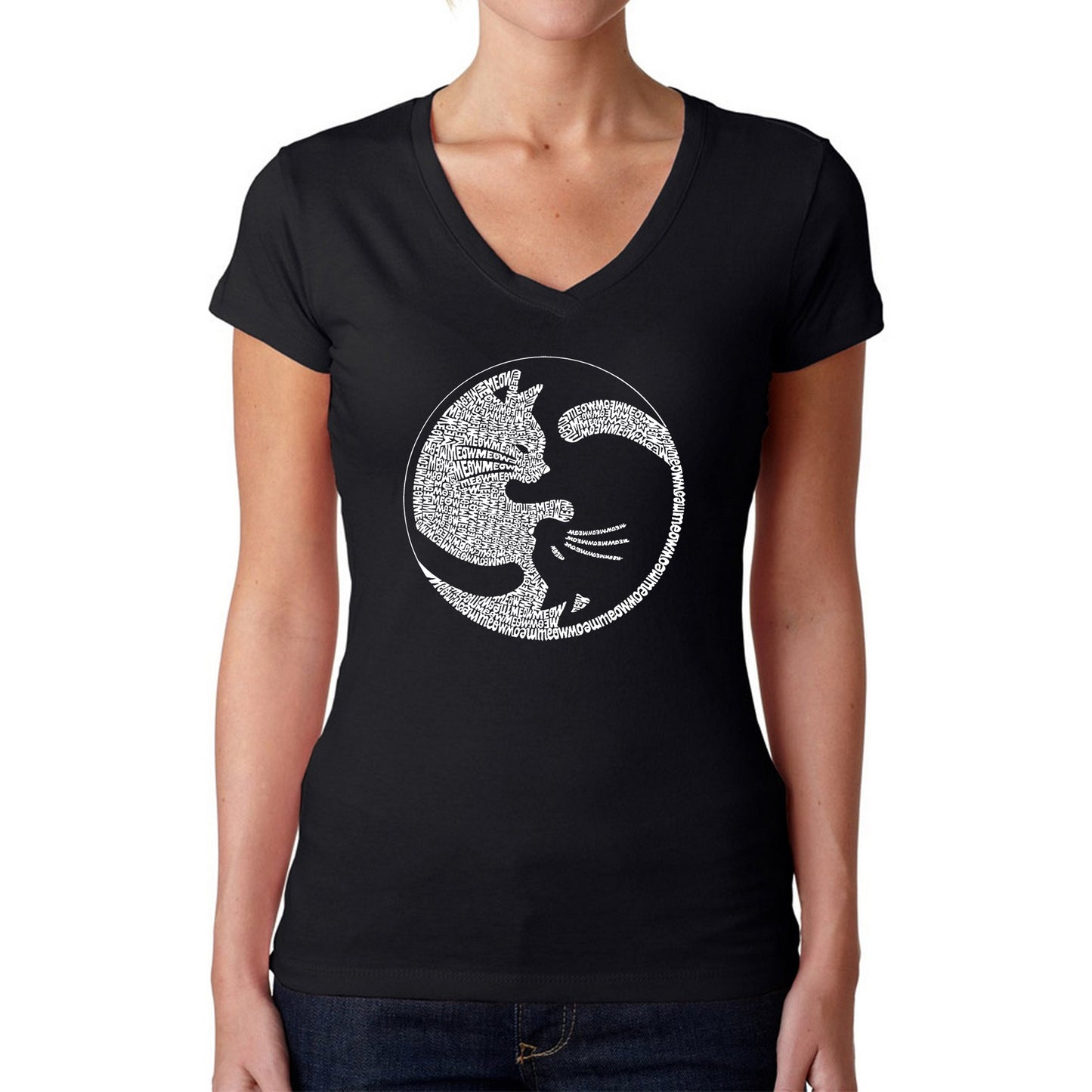 Yin Yang Cat - Women's Word Art V-Neck T-Shirt