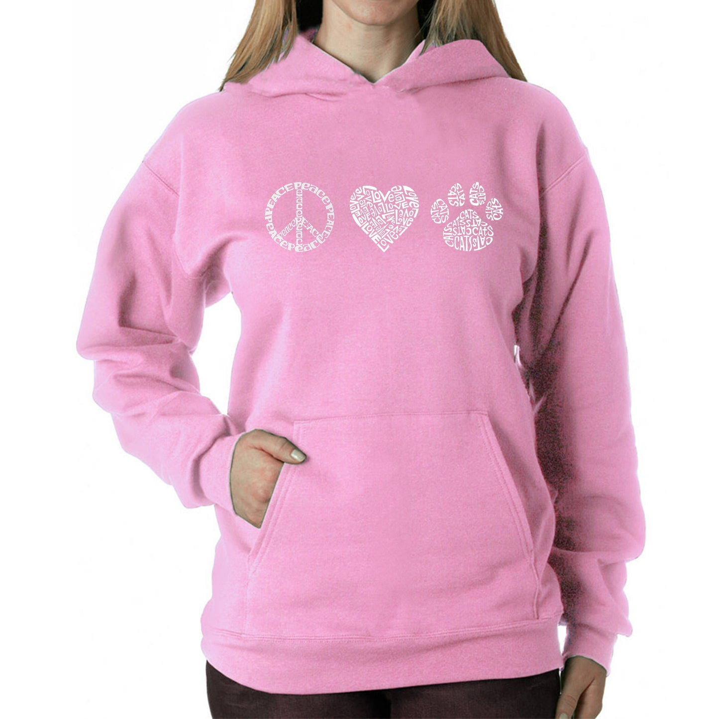 Peace Love Cats - Women's Word Art Hooded Sweatshirt