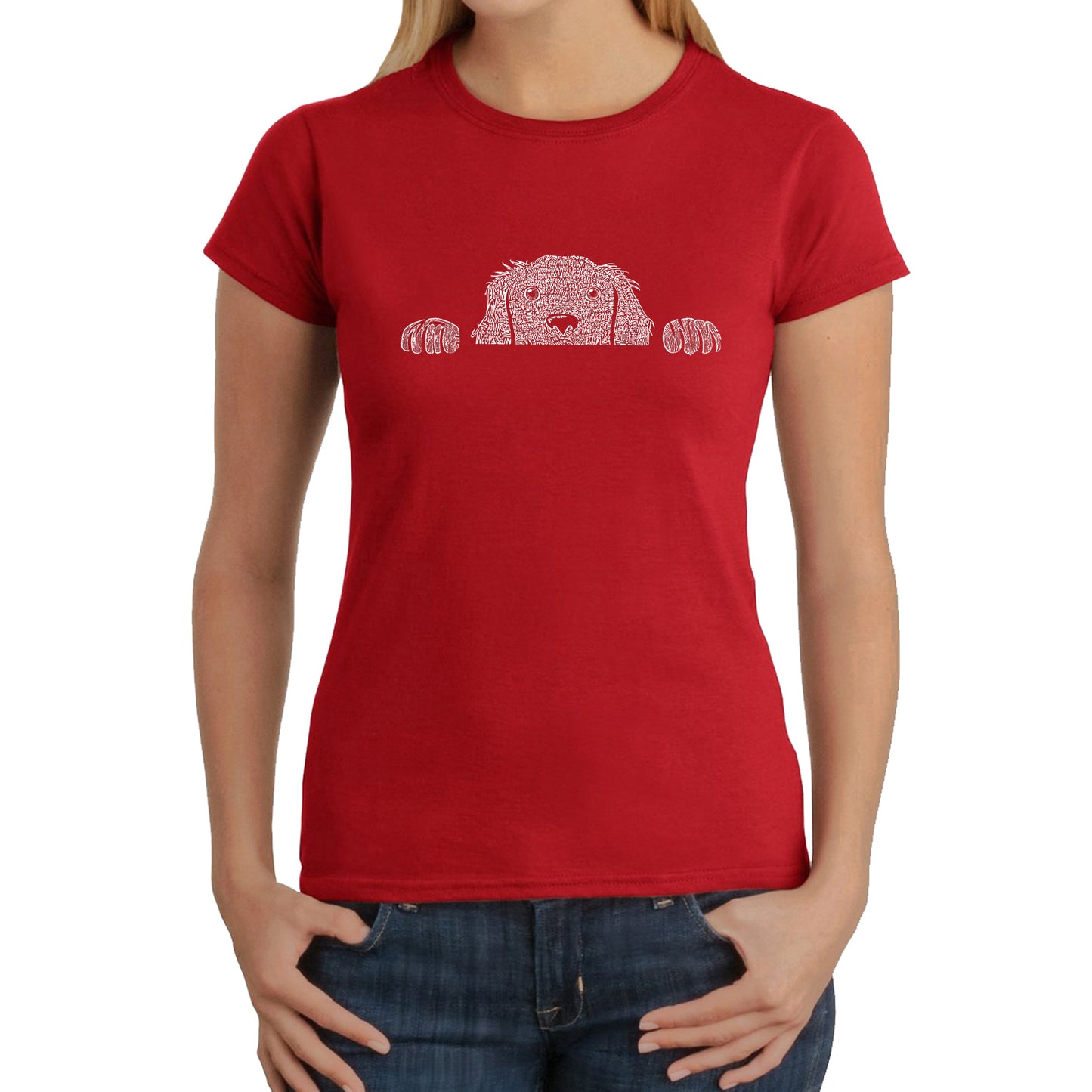 Peeking Dog - Women's Word Art T-Shirt