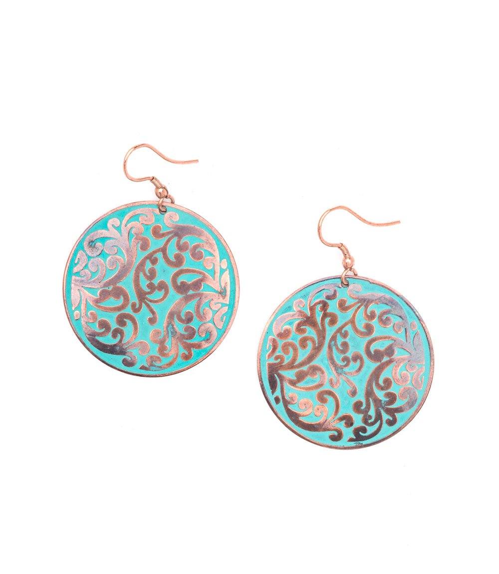 Teal Handcrafted Floral Earrings