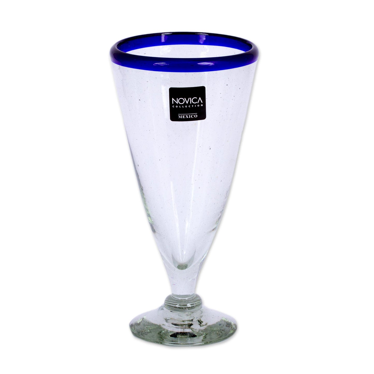 Bohemia Artisan Crafted Recycled Handblown Blue Rim Beer Glasses