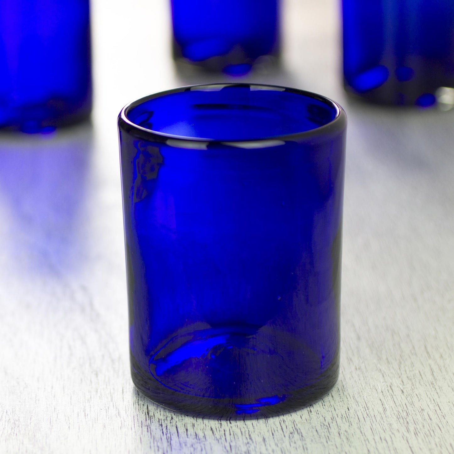 Pure Cobalt Blue Hand Blown Glass Tumblers Set of 6 Mexico