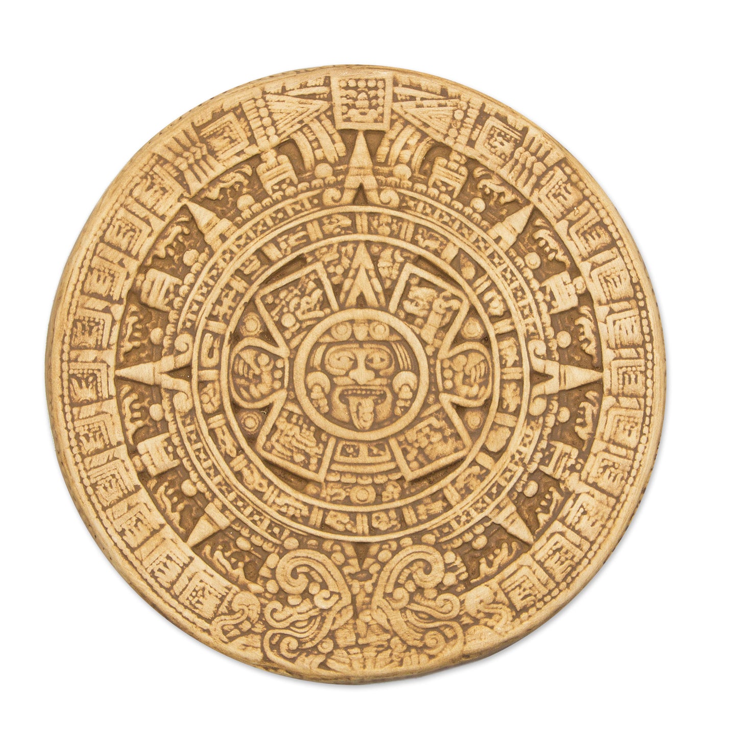 Small Ochre Aztec Calendar Ceramic Wall Plaque
