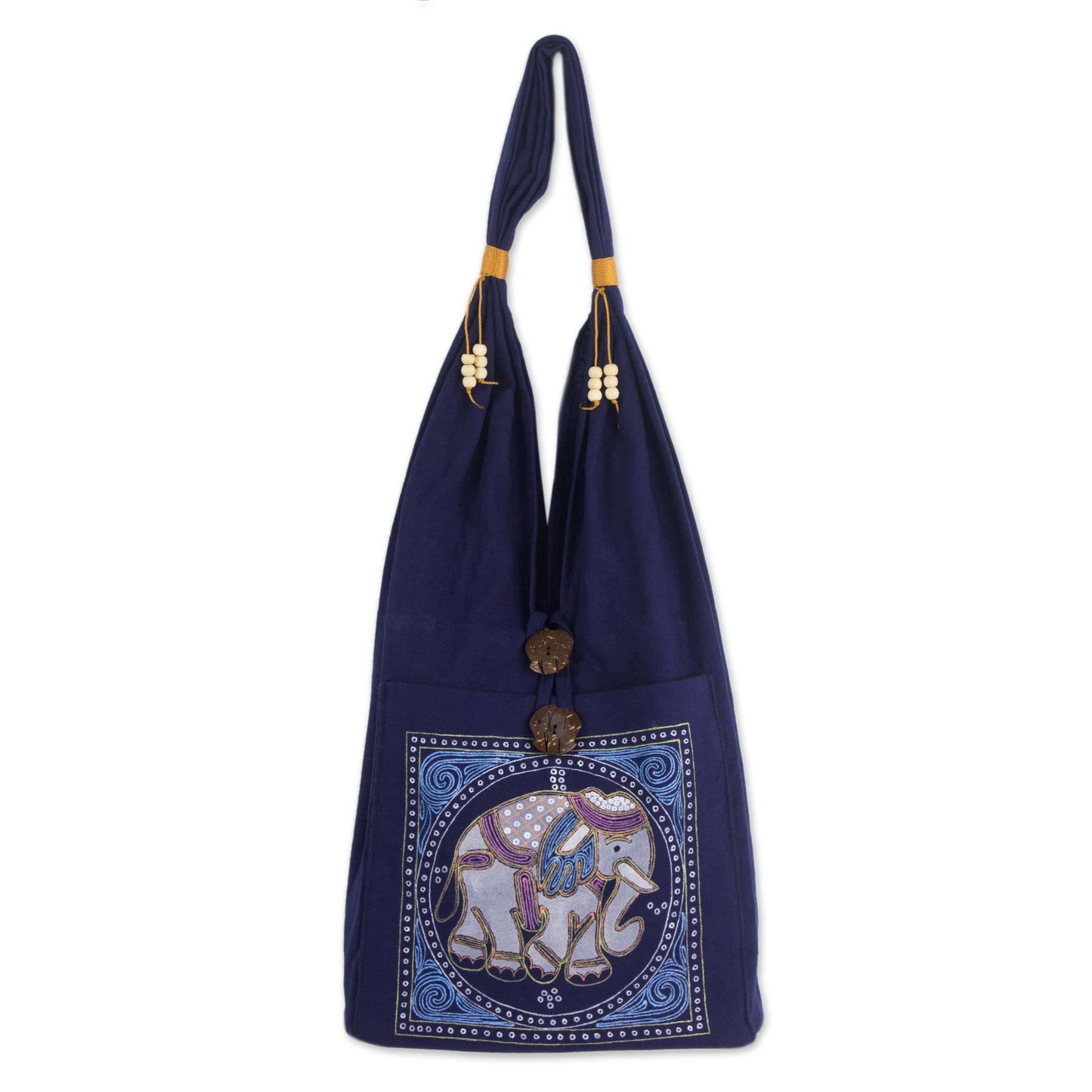 Lucky Elephant Embroidered Blue Shoulder Bag