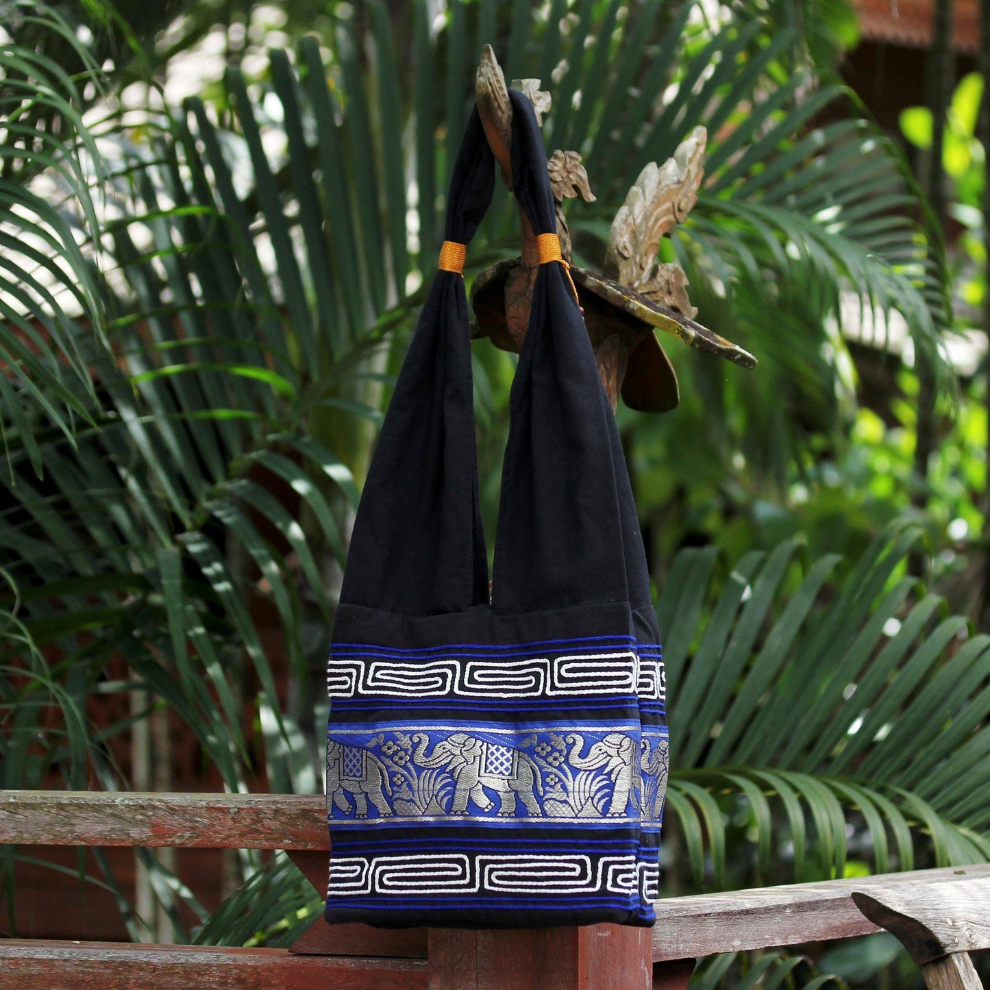 Blue Elephant Cotton Sling Handbag