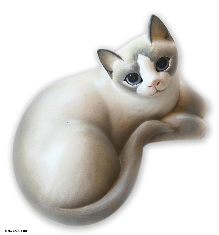 Friendly Kitten Wood Statuette