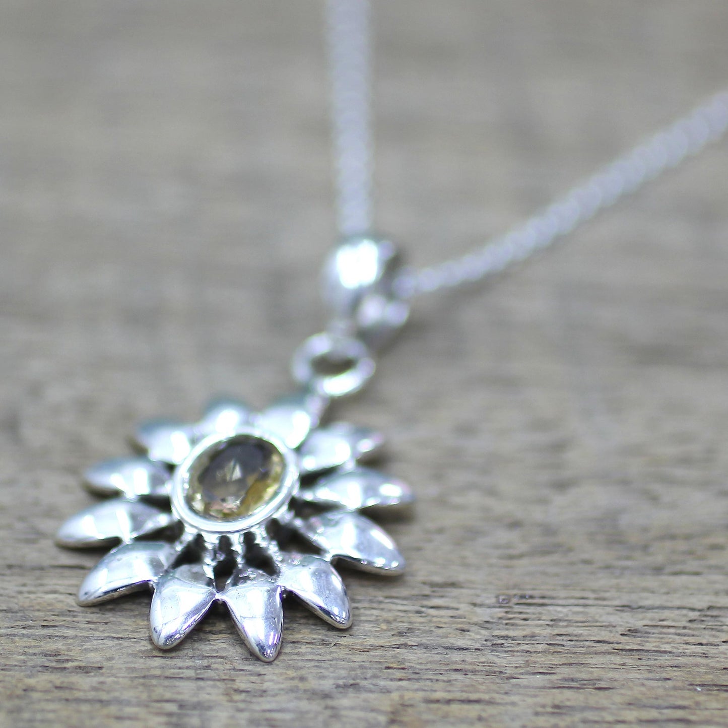 Sunflower Citrine & Silver Pendant Necklace