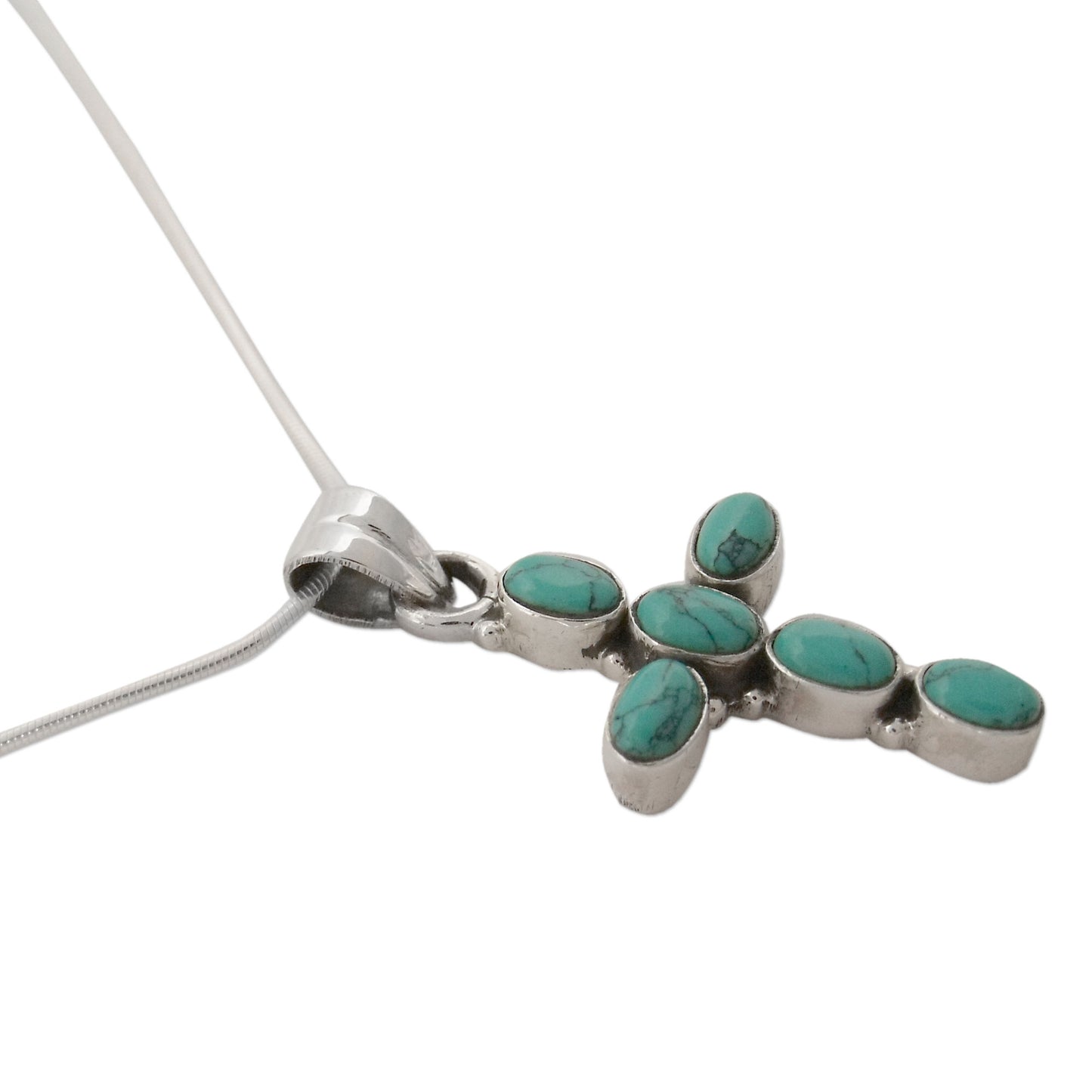 Sky Blue Cross Turquoise Colored Cross Sterling Silver Pendant Necklace