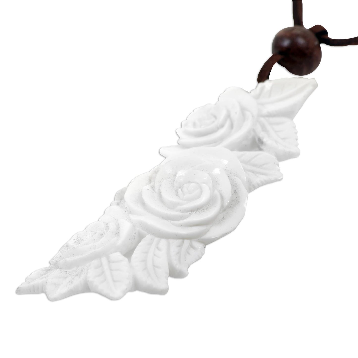 Rose Bouquet Carved Cow Bone Flower Necklace