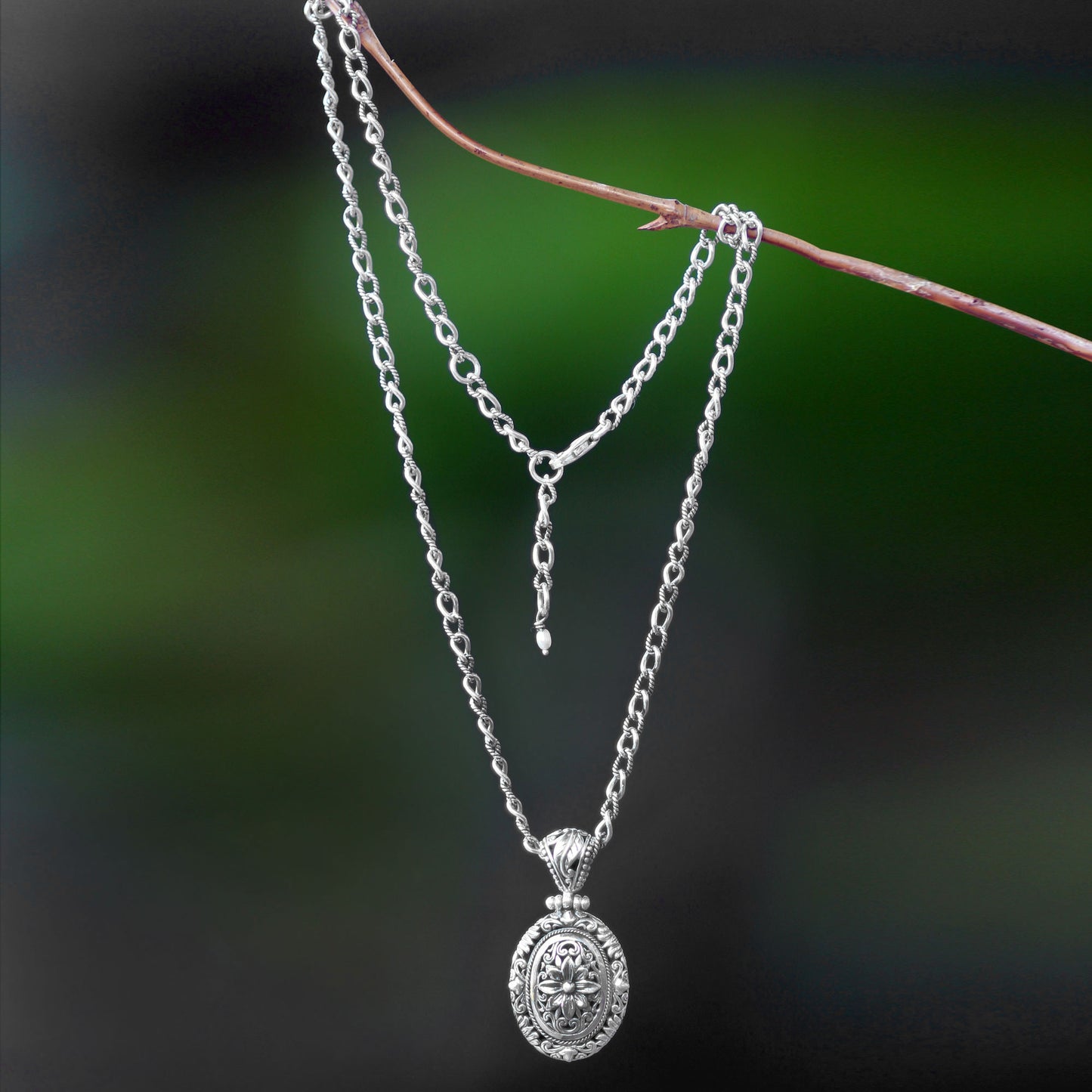 Pura Lotus Handmade Floral Sterling Silver Pendant Necklace