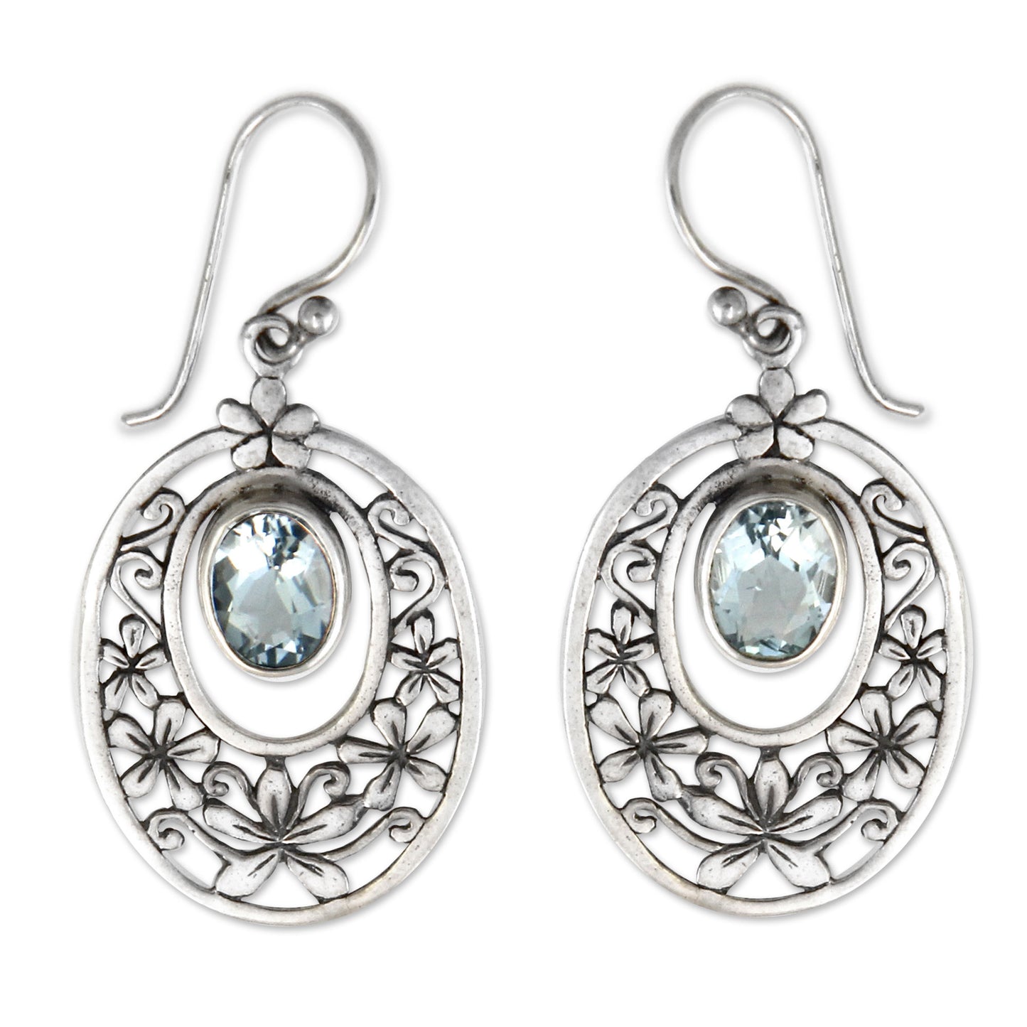 Blue Topaz & Sterling Silver Jasmine Raindrop Earrings