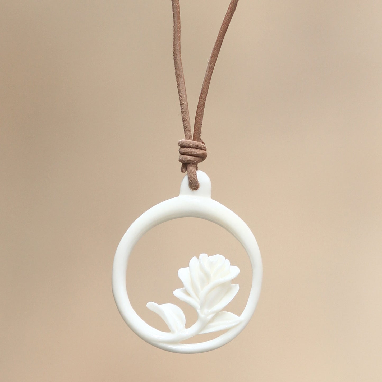 White Rose Bone Pendant Necklace