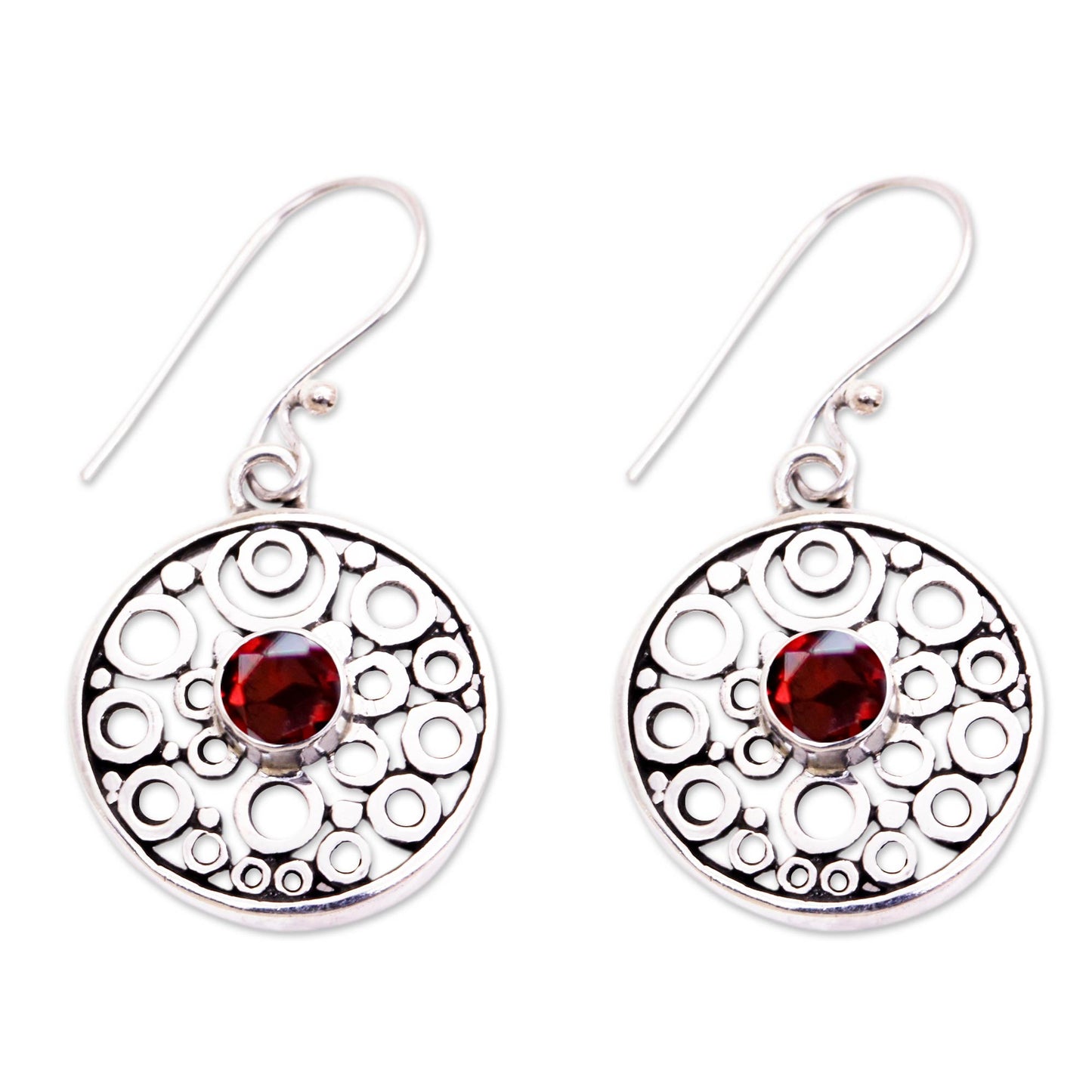 Foamy Surf Balinese Garnet Dangle Earrings