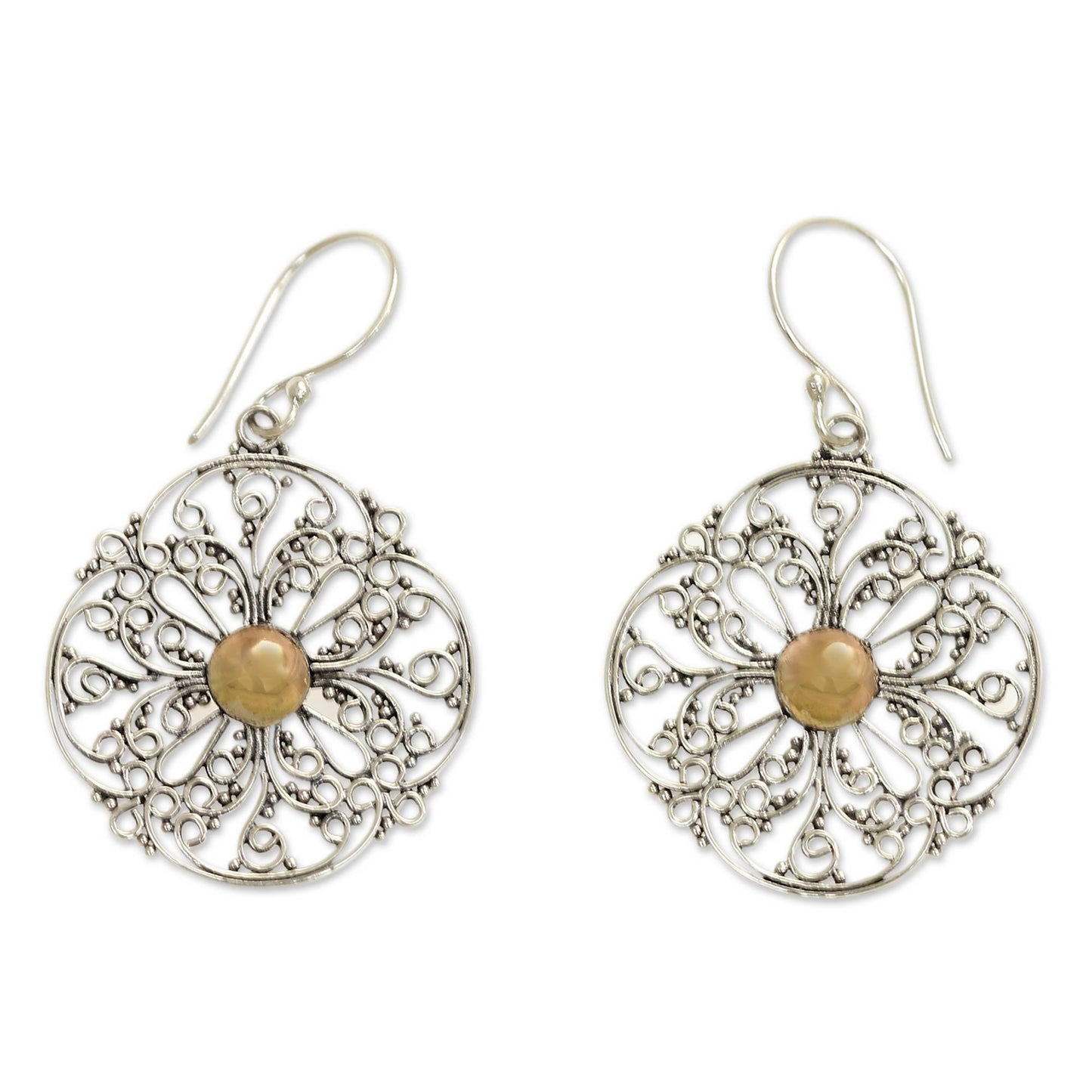 Filigree Sun Gold Accent Flower Earrings from Bali