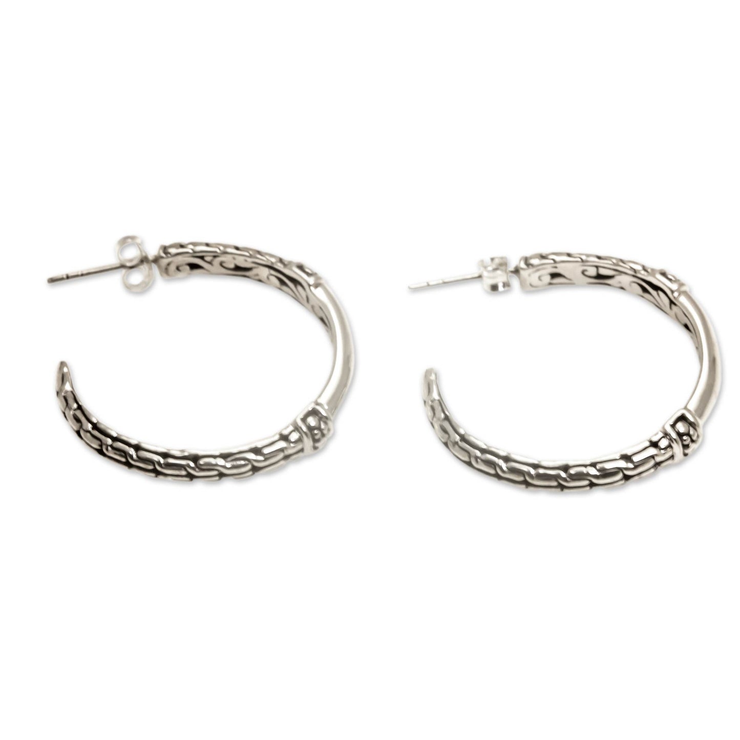 Serpent Bone Sterling Silver Half Hoop Earrings