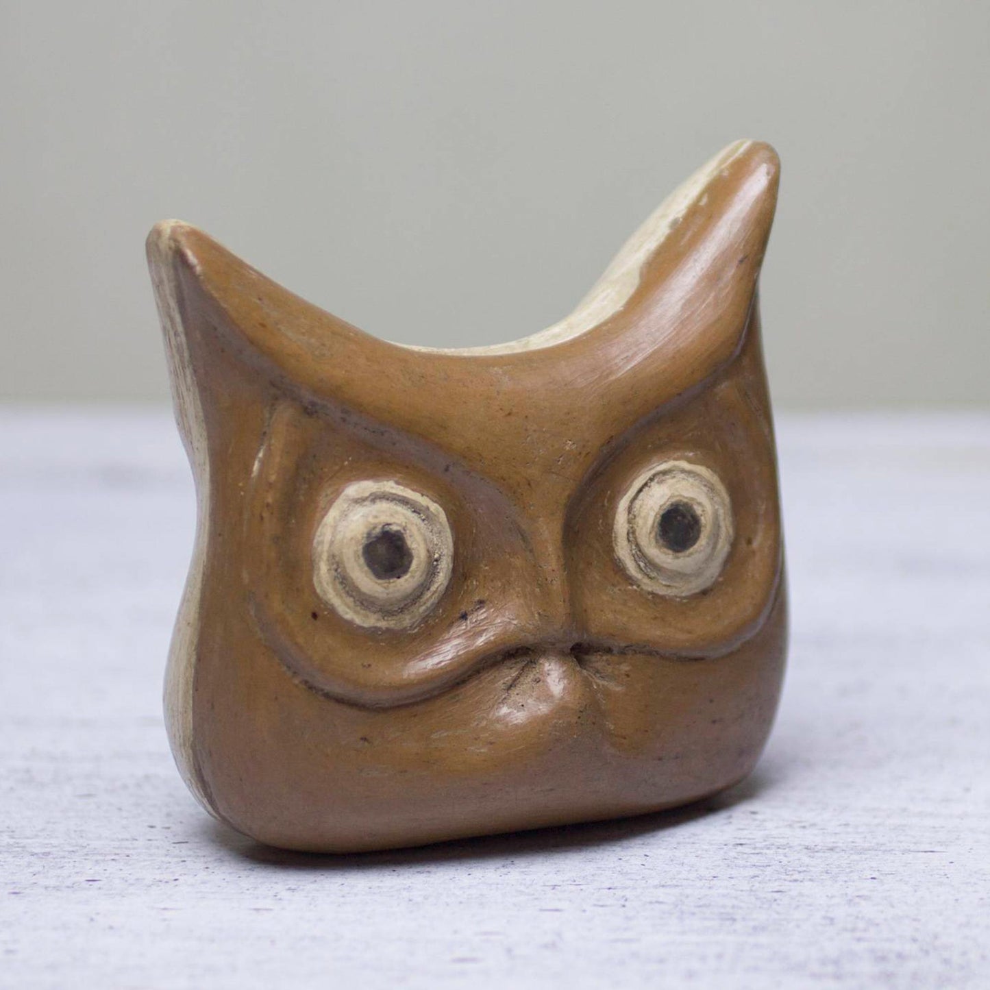 Owl Cat Animal Theme Burnished Clay Incense Holder from Mexico