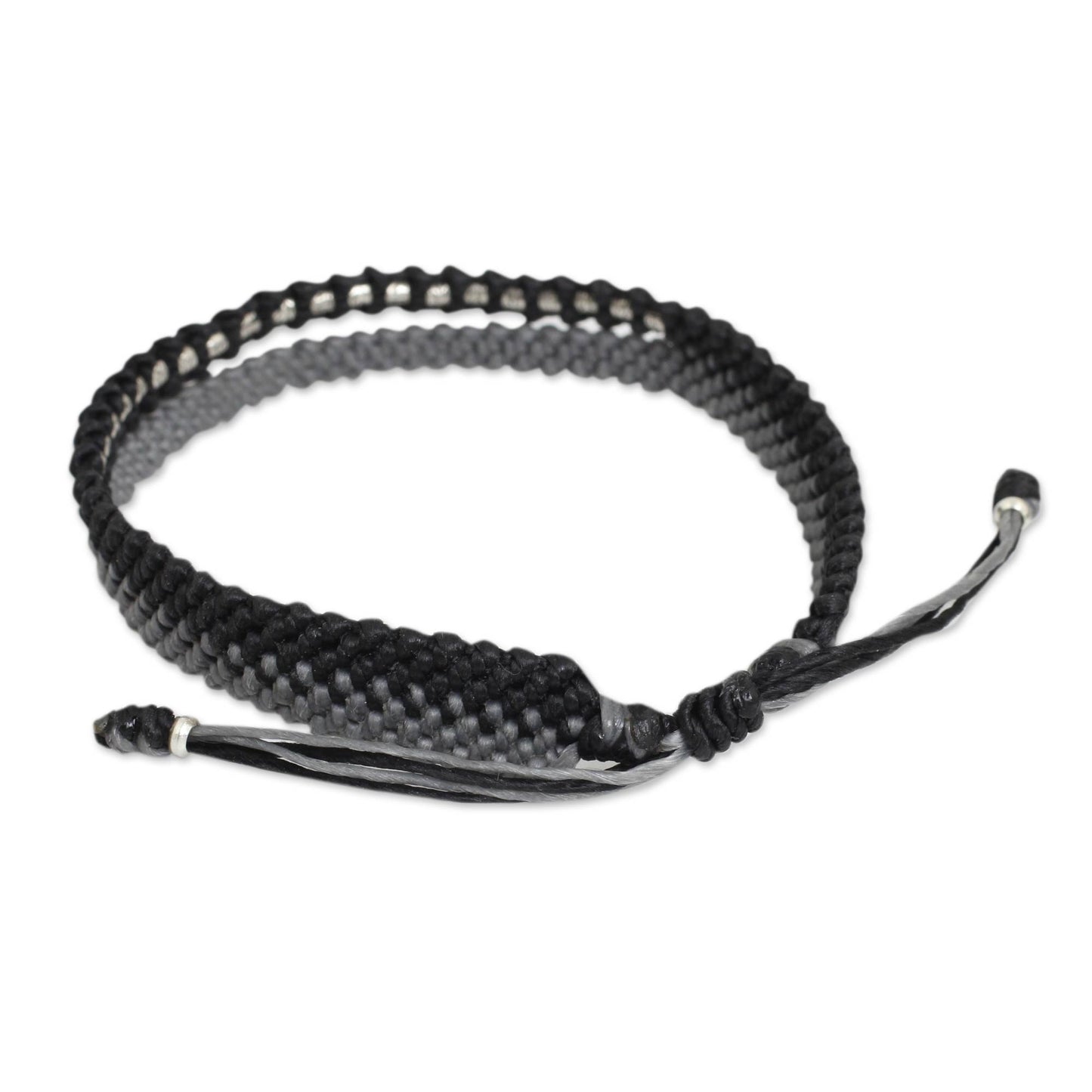 Amity in Black and Gray Artisan Crafted Black and Gray Cord Bracelet with Silver