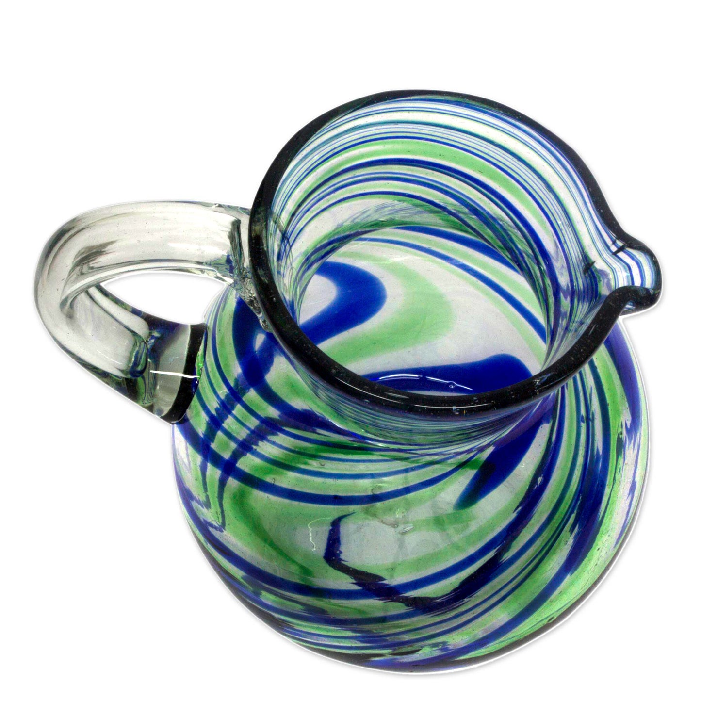 Elegant Energy Blue and Green Swirls Hand Blown Glass Pitcher (84 oz)