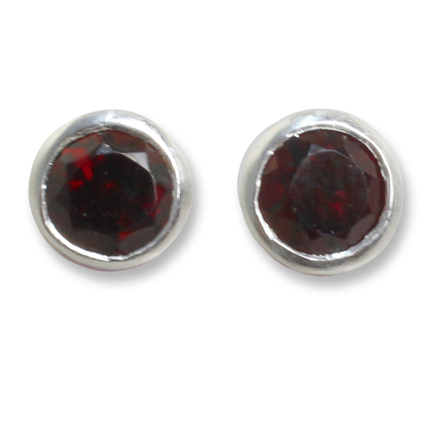 Light Sterling Silver Stud Earrings with Faceted Garnet