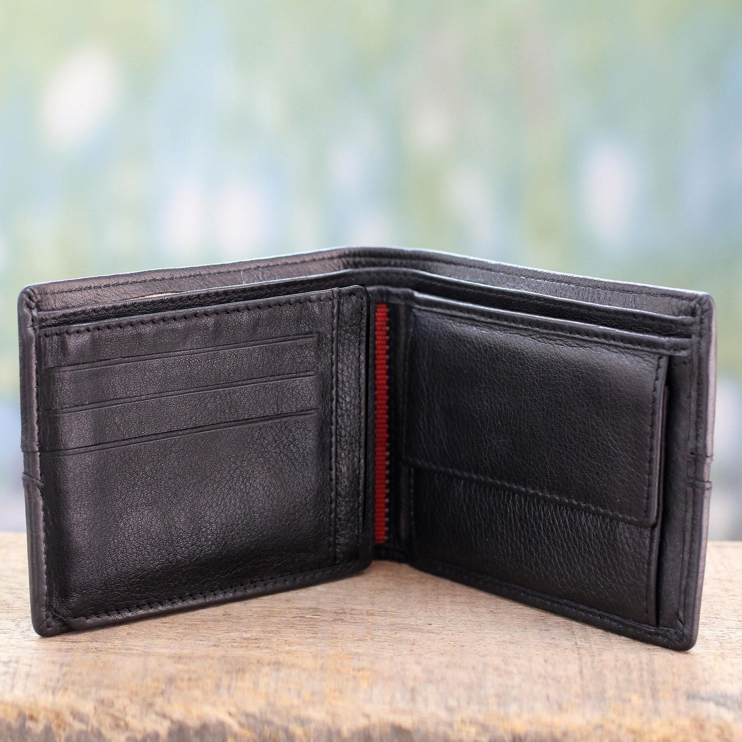 Suave in Red Black Leather Wallet for Men with Multiple Pockets