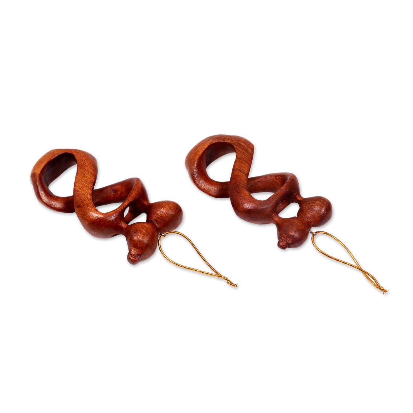 Spinning Kiss Set of 2 Kissing Lovers Wood Ornaments Hand Carved in Bali