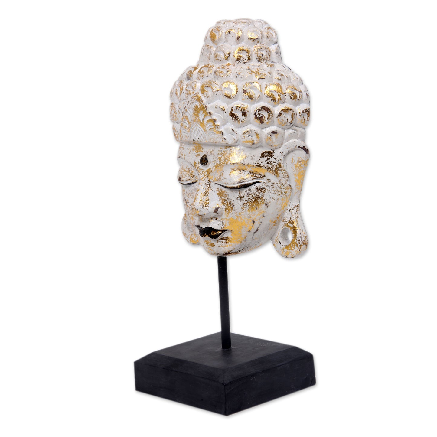 Buddha's Golden Peace Buddhism Hand-carved Wood Bust Sculpture with Stand