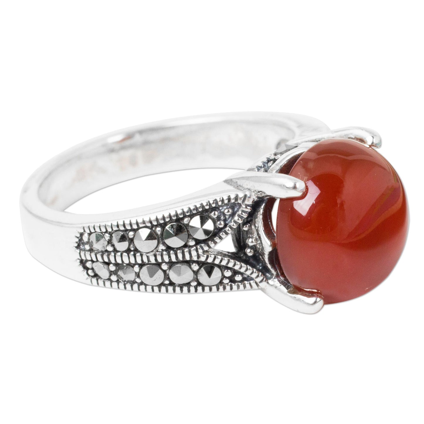 Marigold Carnelian Marcasite & Silver Artisan Ring
