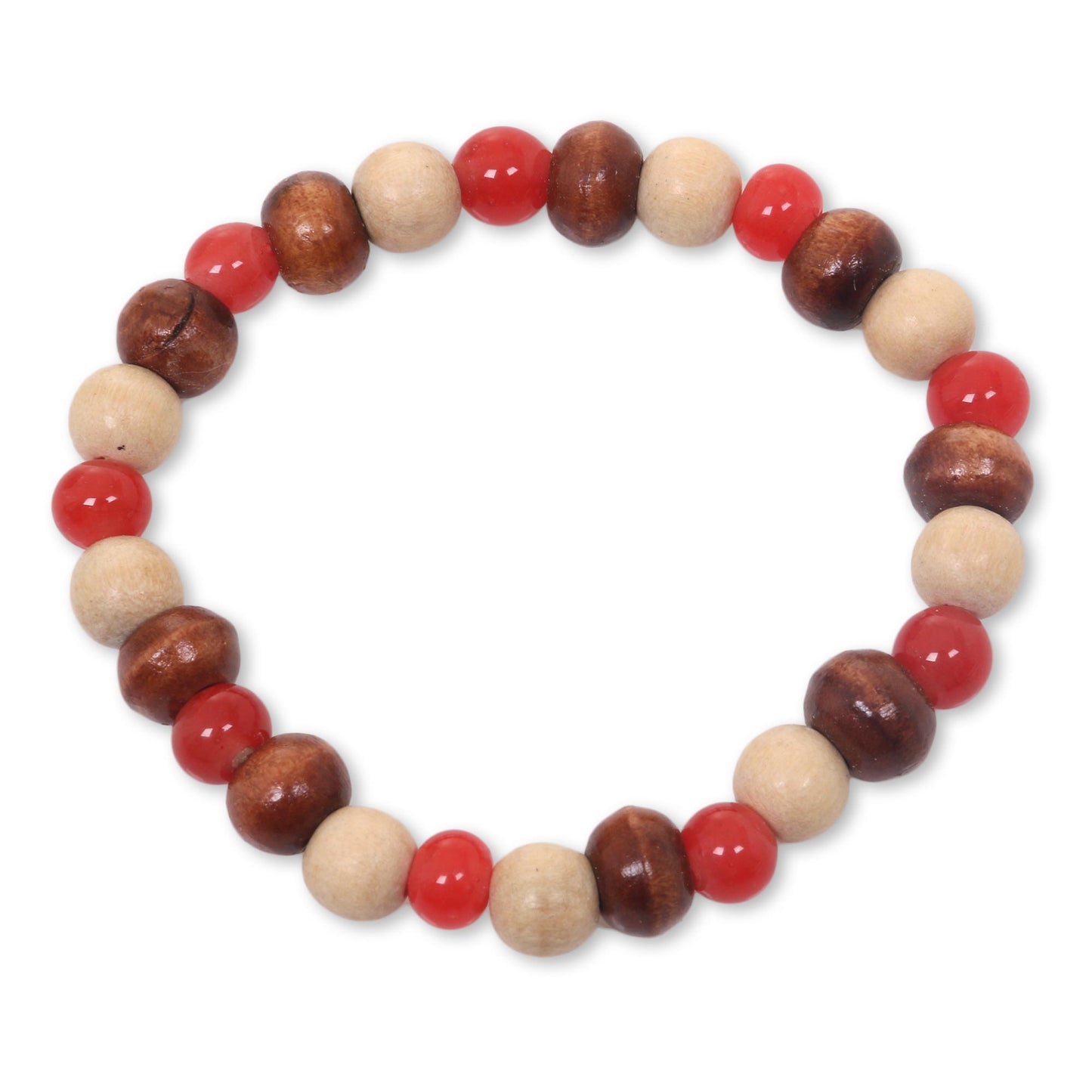 Red Connection Beaded Stretch Bracelet with Ceramic and Wood Beads