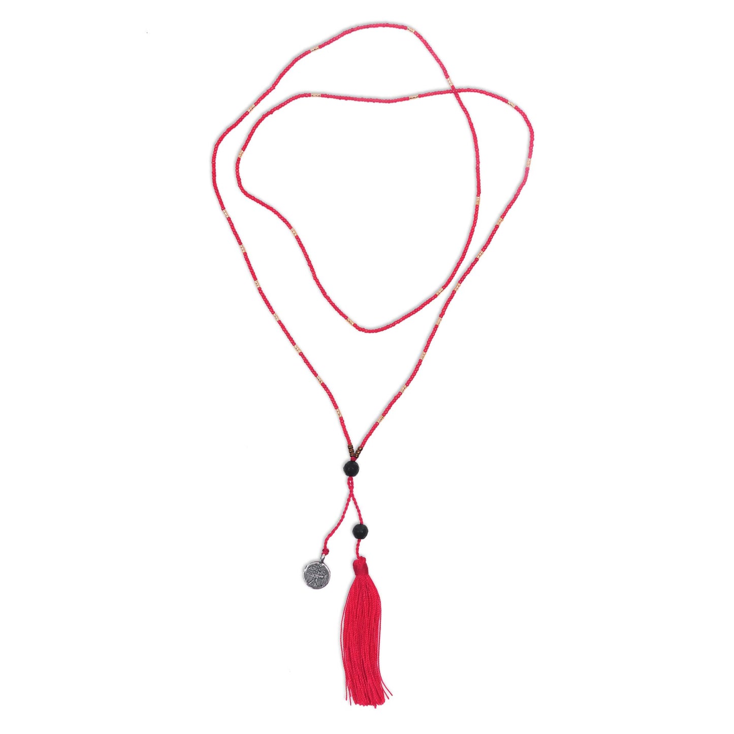 Silver Banyan Tree Hand Made Onyx Pendant Necklace Red Cord from Indonesia