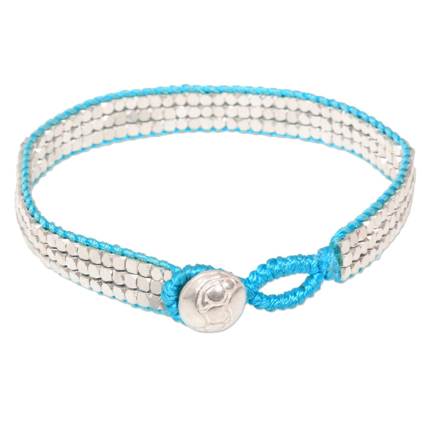 Shimmering Road in Turquoise Artisan Crafted Sterling Silver Beaded Bracelet from Bali