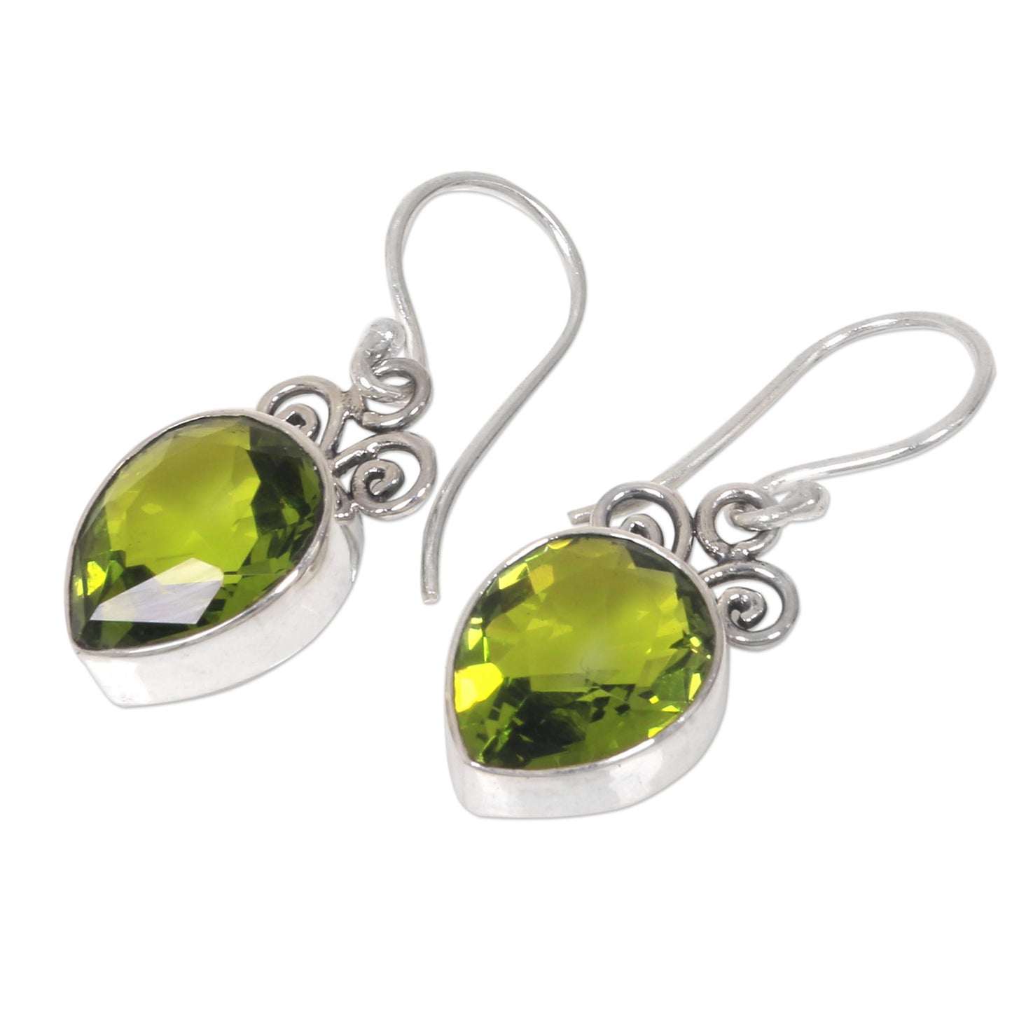 Faceted Teardrop Artisan Crafted Balinese Silver and Peridot Dangle Earrings