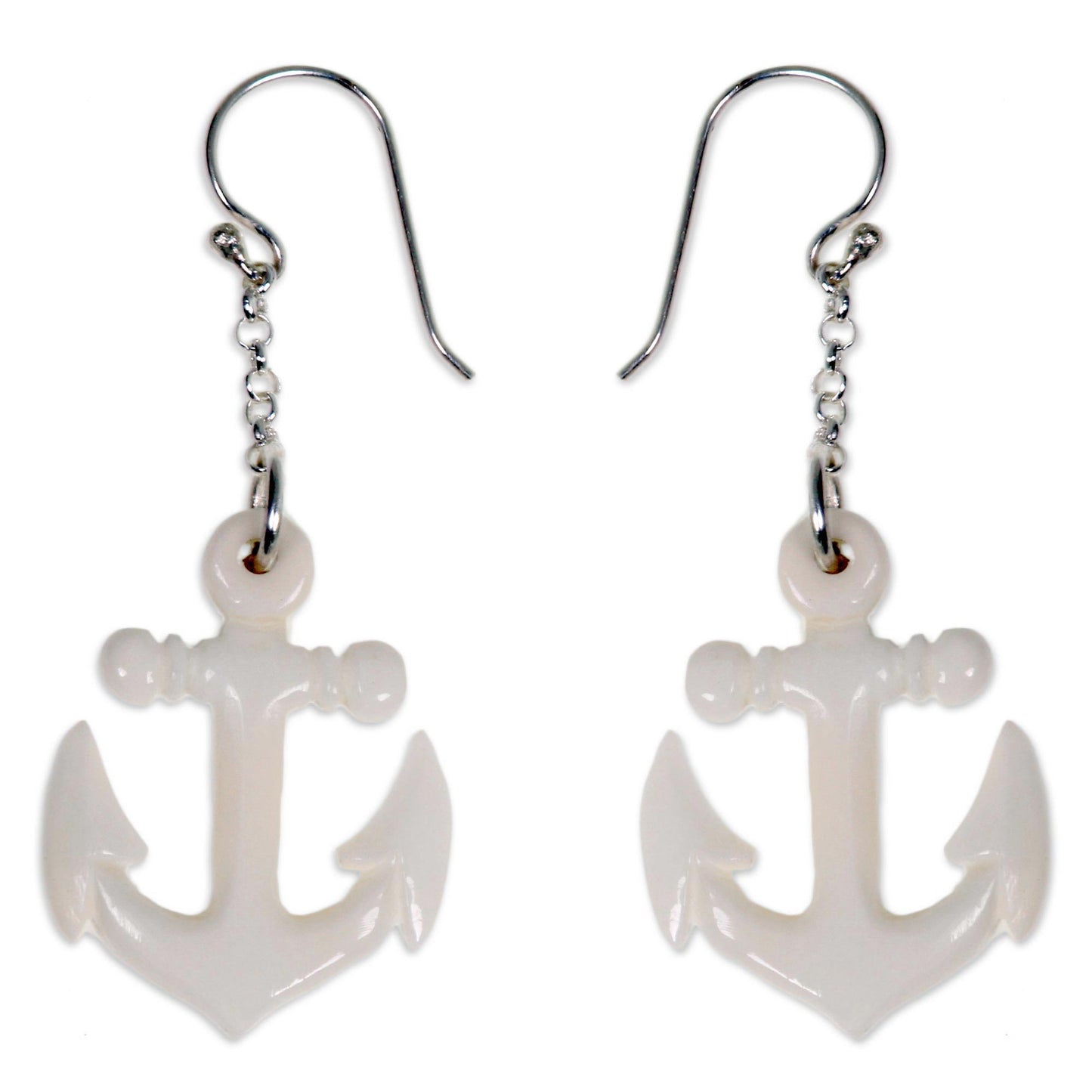Anchored Hand Carved Bone Anchor Earrings Bali Artisan Jewelry