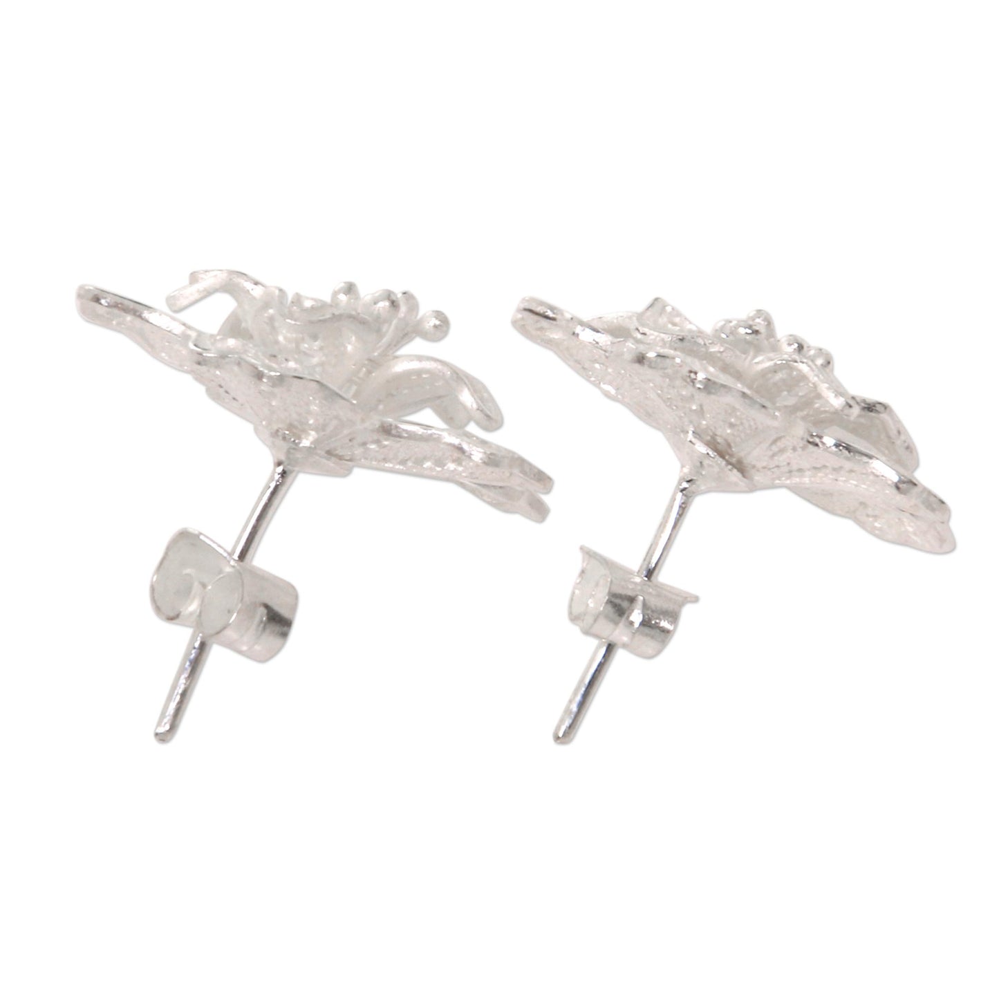 Filigree Magnolia Silver Button Earrings