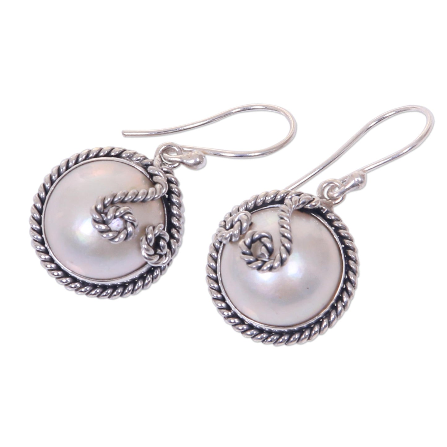 Night Moon Indonesian Hand-Made Cultured Pearl and Silver Earrings