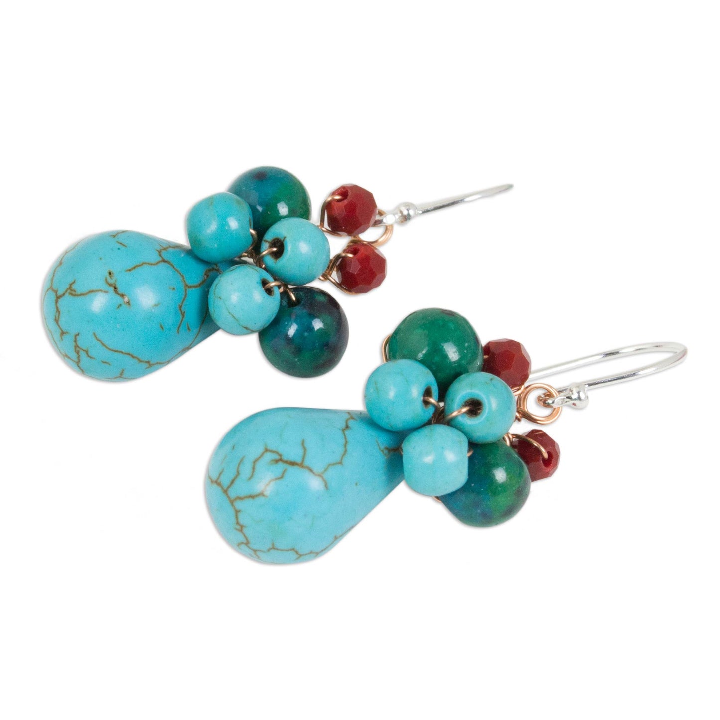 Natural Beauty in Blue Blue Serpentine and Glass Bead Dangle Earrings with Copper