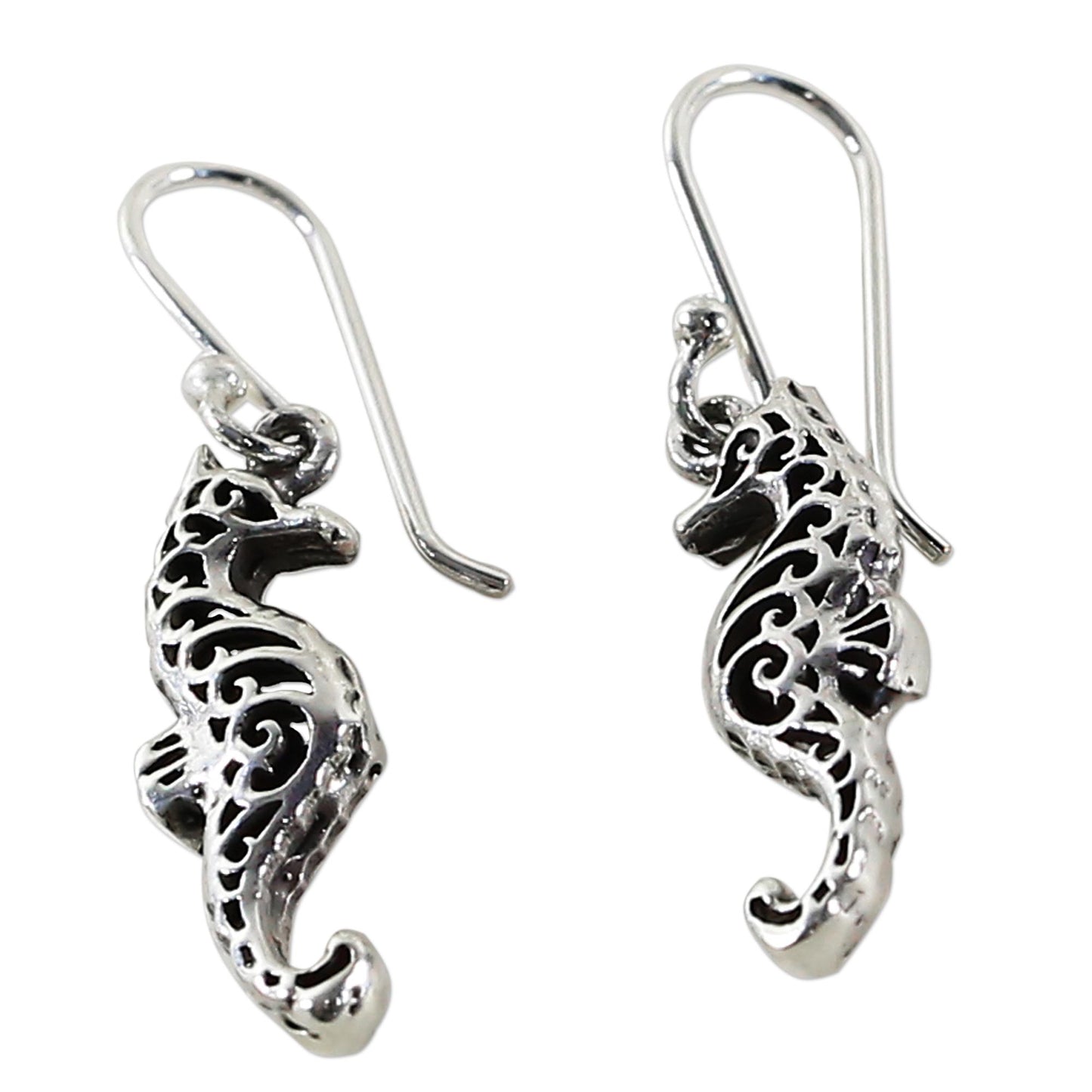 Seahorse Couple Sterling Silver Dangle Earrings Seahorse Shape from Thailand
