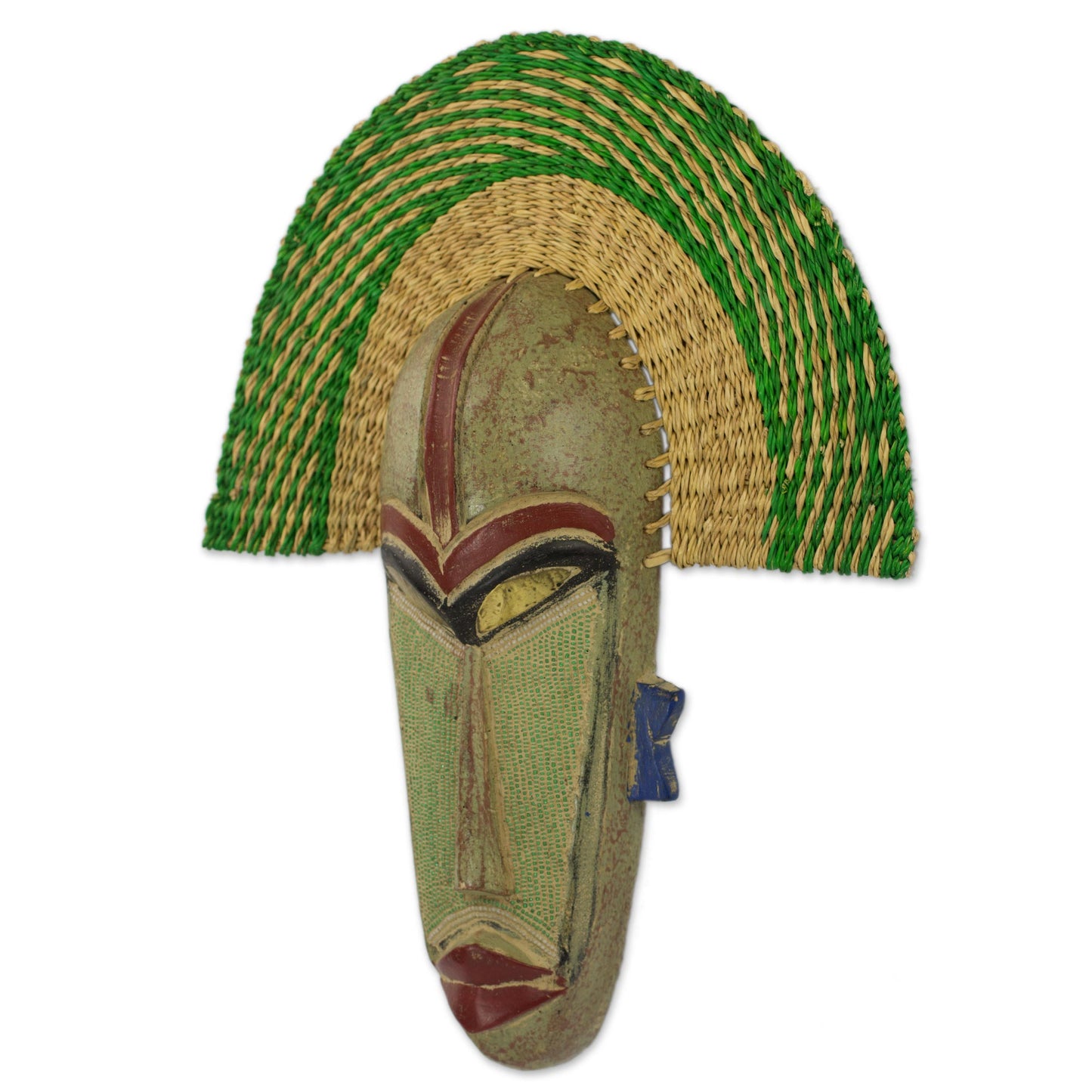 Akuwuezuika Hand Made African Mask with Wood and Raffia Accents