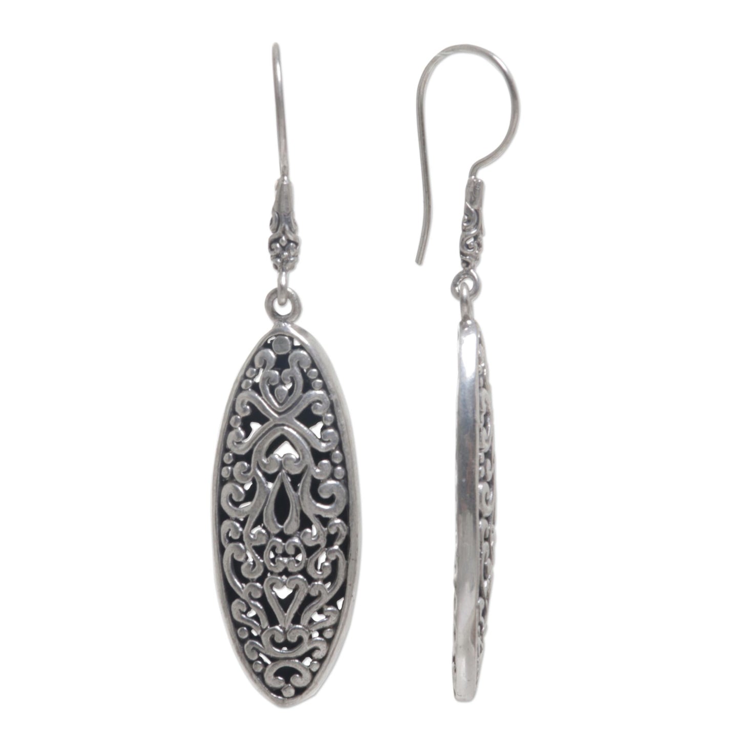 Asmat Shield Sterling Silver Oval Shape Dangle Earrings from Indonesia