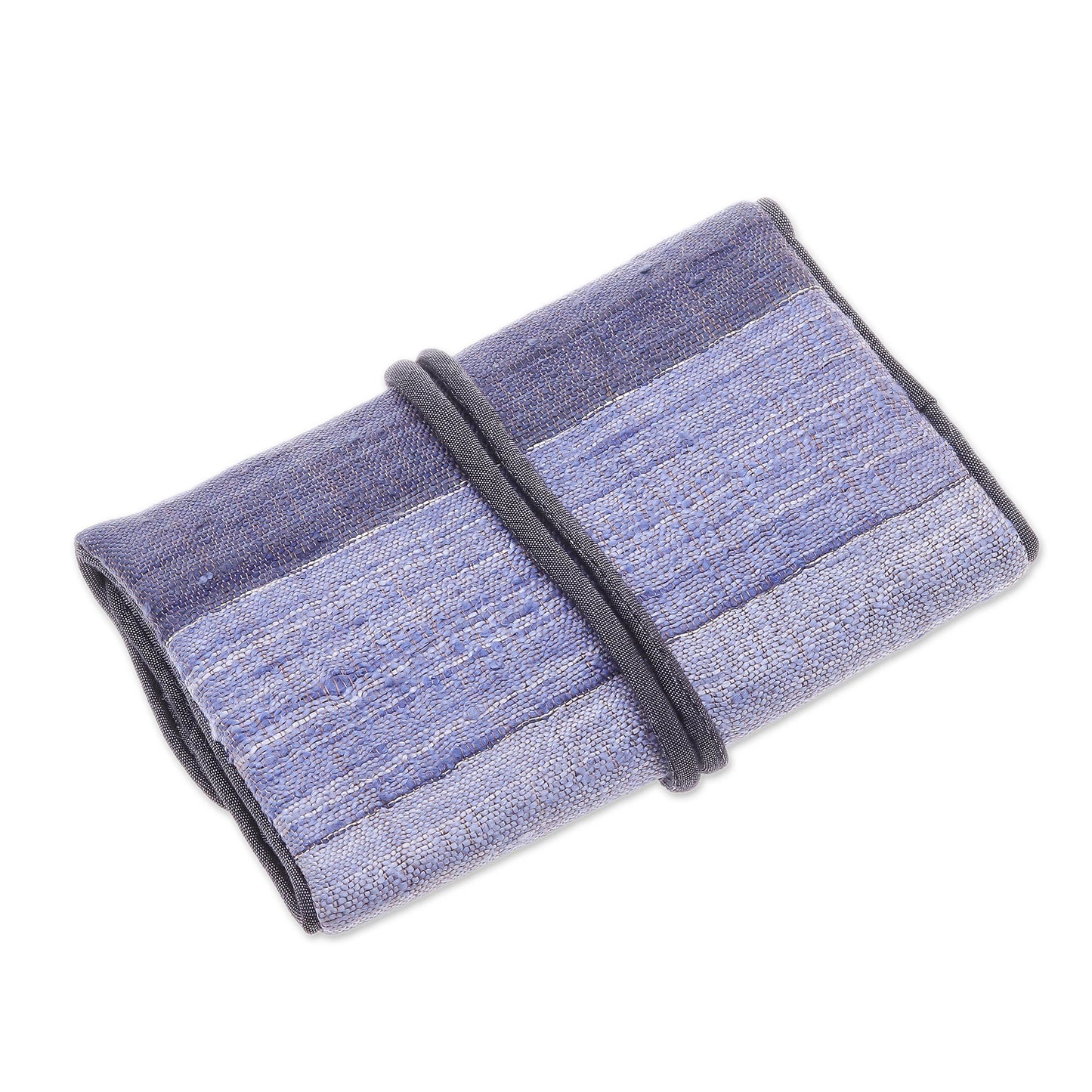 Happy Travels in Black Handwoven Silk and Rayon Jewelry Roll from Thailand