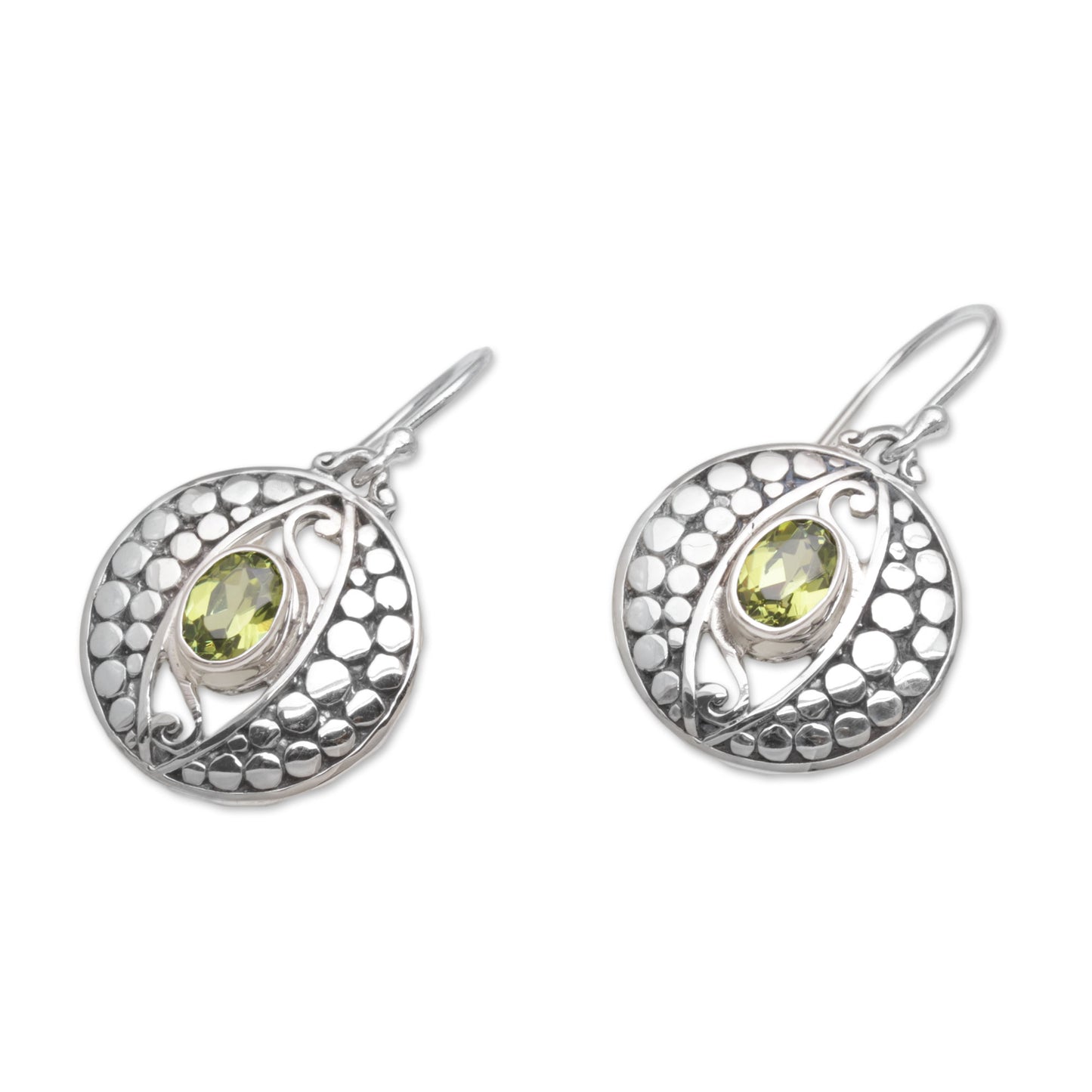 NOVICA Peridot .925 Sterling Silver Dangle Earrings 'Temple Watchers'