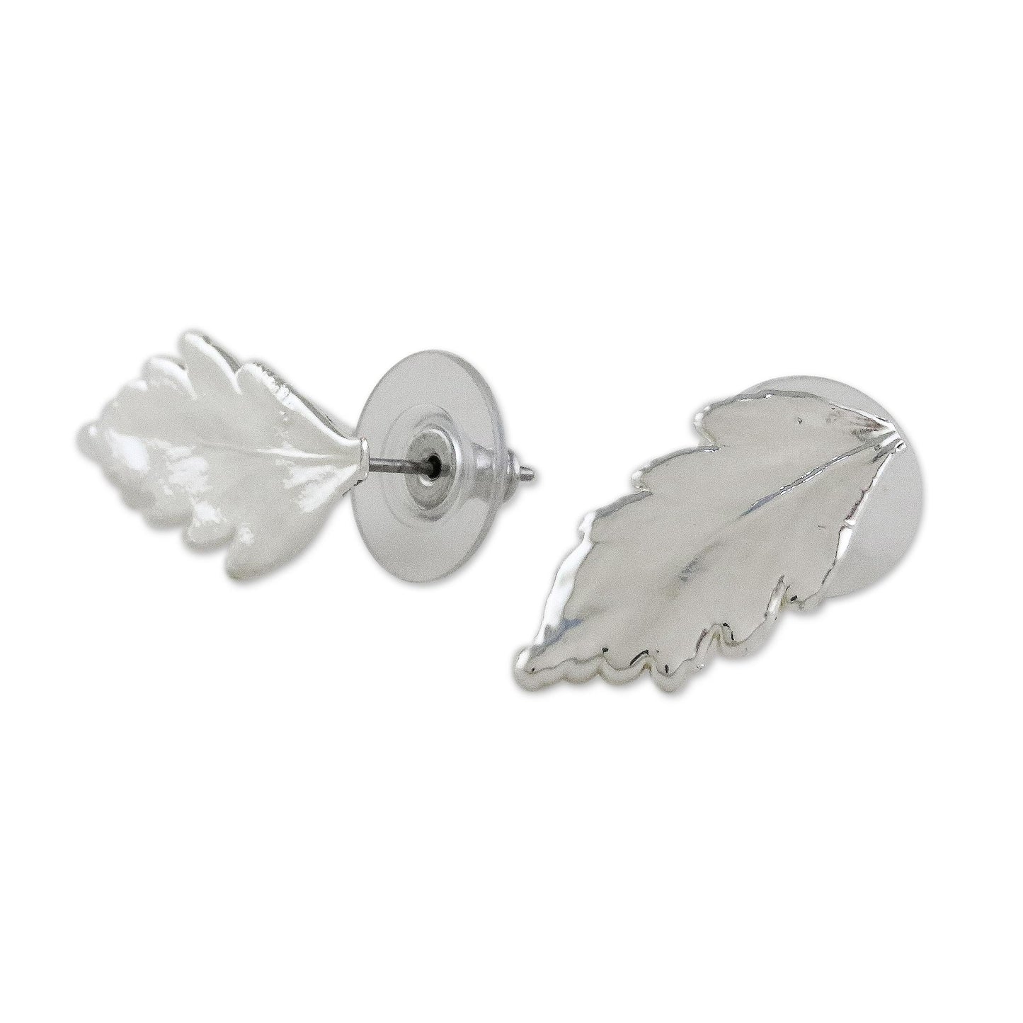 Shining Fern Silver Plated Natural Davallia Leaf Earrings from Thailand