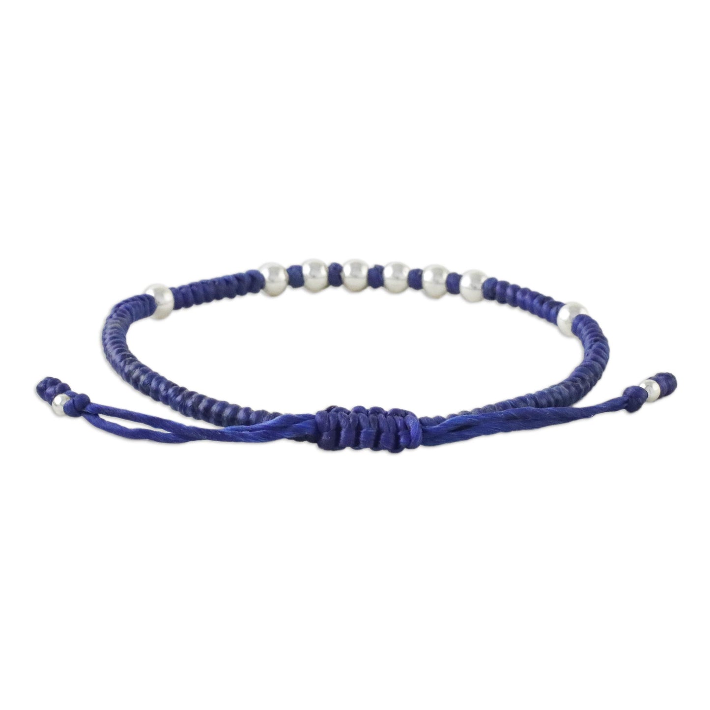 Hill Tribe Ultramarine Ultramarine Cord Bracelet with 950 Silver Beads